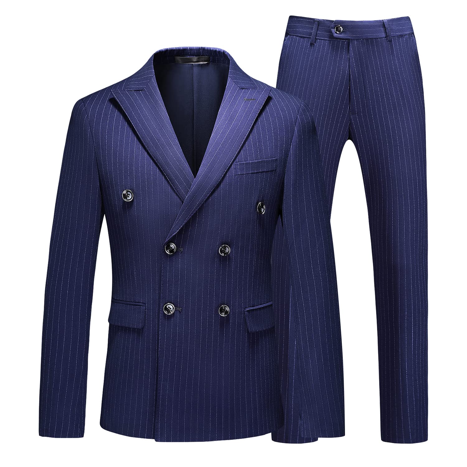 Men's 3 Piece Double Breasted Suit | Slim Fit Pinstripe Tuxedo Set with Jacket, Vest & Pants | Perfect for Business, Wedding & Prom | Formal Attire for Groomsmen, Office & Special Occasions