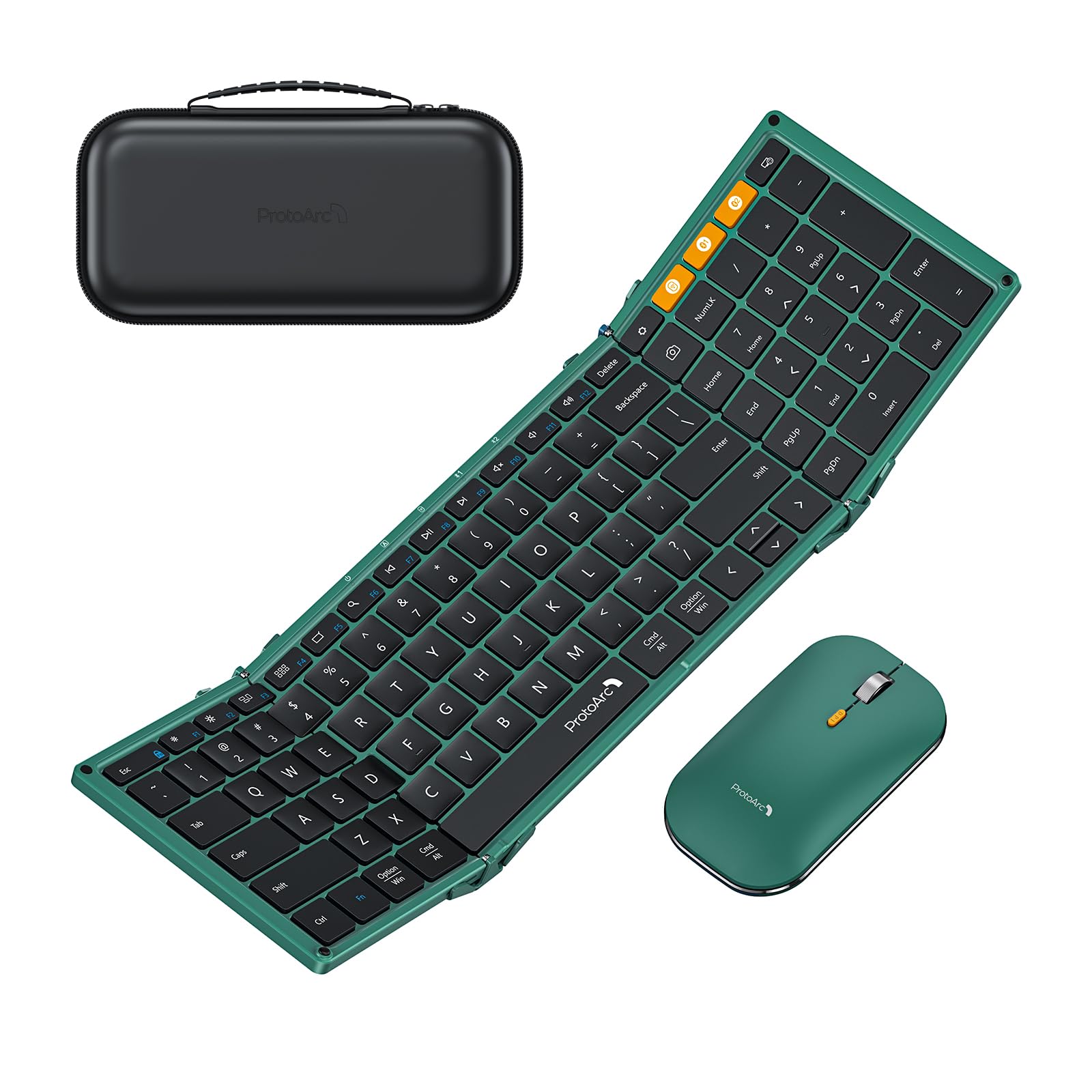 ProtoArc XKM01 Foldable Bluetooth Keyboard and Mouse Combo - Full-Size Portable Wireless Keyboard with 2.4G & Dual Bluetooth for Laptop, iPad, Tablet - Green | Perfect for Business Travel, Remote Work & On-the-Go Productivity