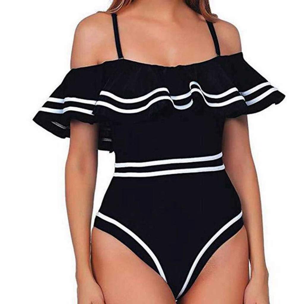 Sexy Brazilian Bikini Set for Women - Off Shoulder Ruffled One Piece Swimsuit with Backless Design, Striped Summer Beachwear (XX-Large) | Perfect for Pool Parties, Beach Vacations & Tropical Getaways