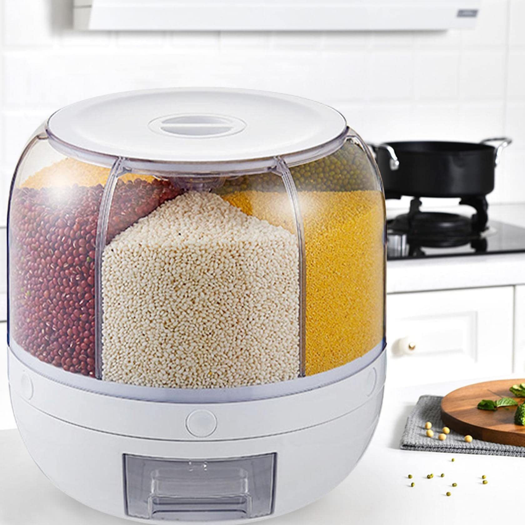 NSMYOOK 22Lbs Automatic Dry Food Dispenser - Large Airtight Cereal Storage Container with One-Touch Button & Lid - Perfect for Rice, Grains, Pet Food & Kitchen Pantry Organization