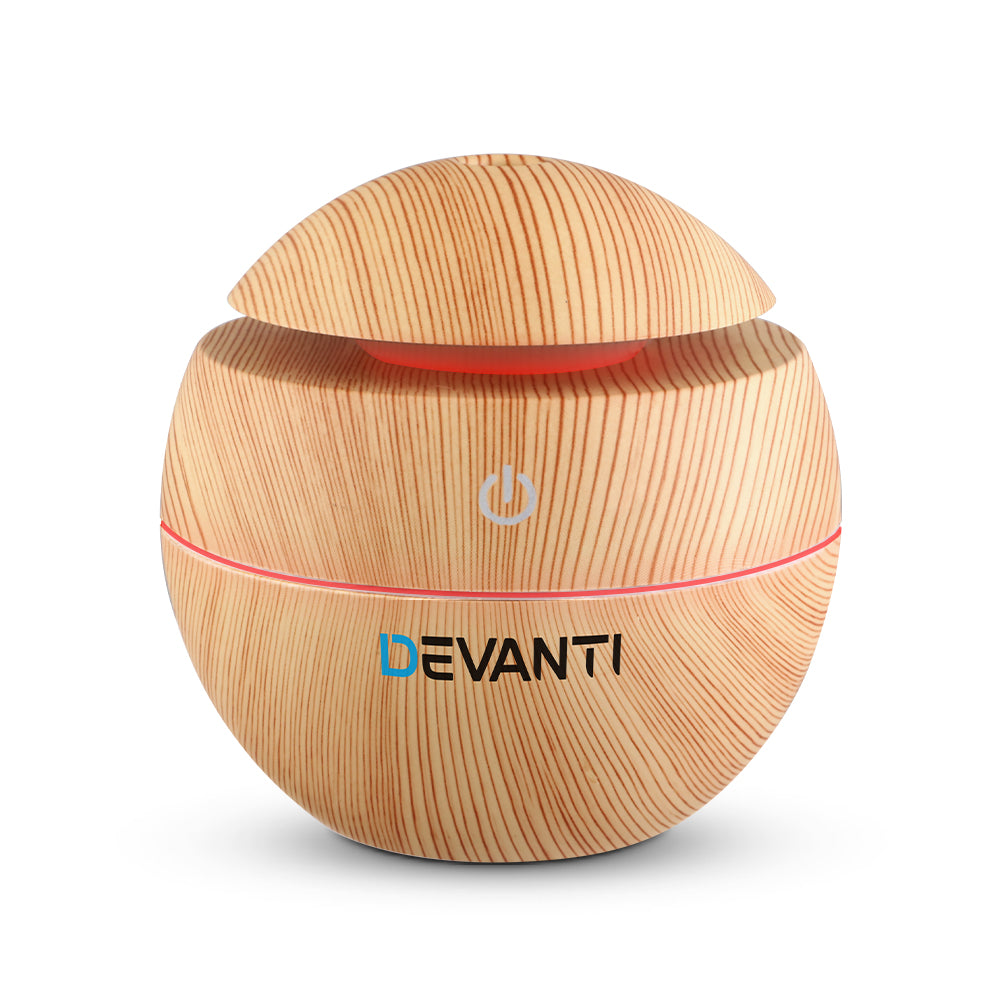 Devanti 130ml Wood Grain Aroma Diffuser - Essential Oil Diffuser with LED Light for Home, Office, Yoga & Spa Relaxation
