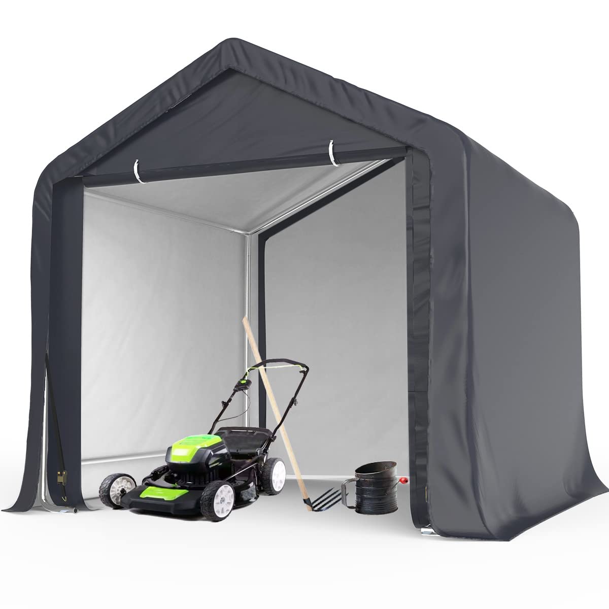 Quictent 6x6 ft Outdoor Storage Shed - Portable Waterproof Garage Shelter for Patio Furniture, Lawn Mower, Bikes & Garden Tools - Heavy Duty Dark Gray Shelter for Backyard, Deck & Driveway Storage