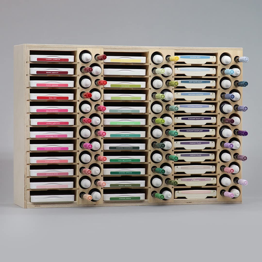 36 Ink Pad, Marker, and Refill Bottle Organizer - Wall Mount Storage for Craft Room, Office & Art Studio Supplies