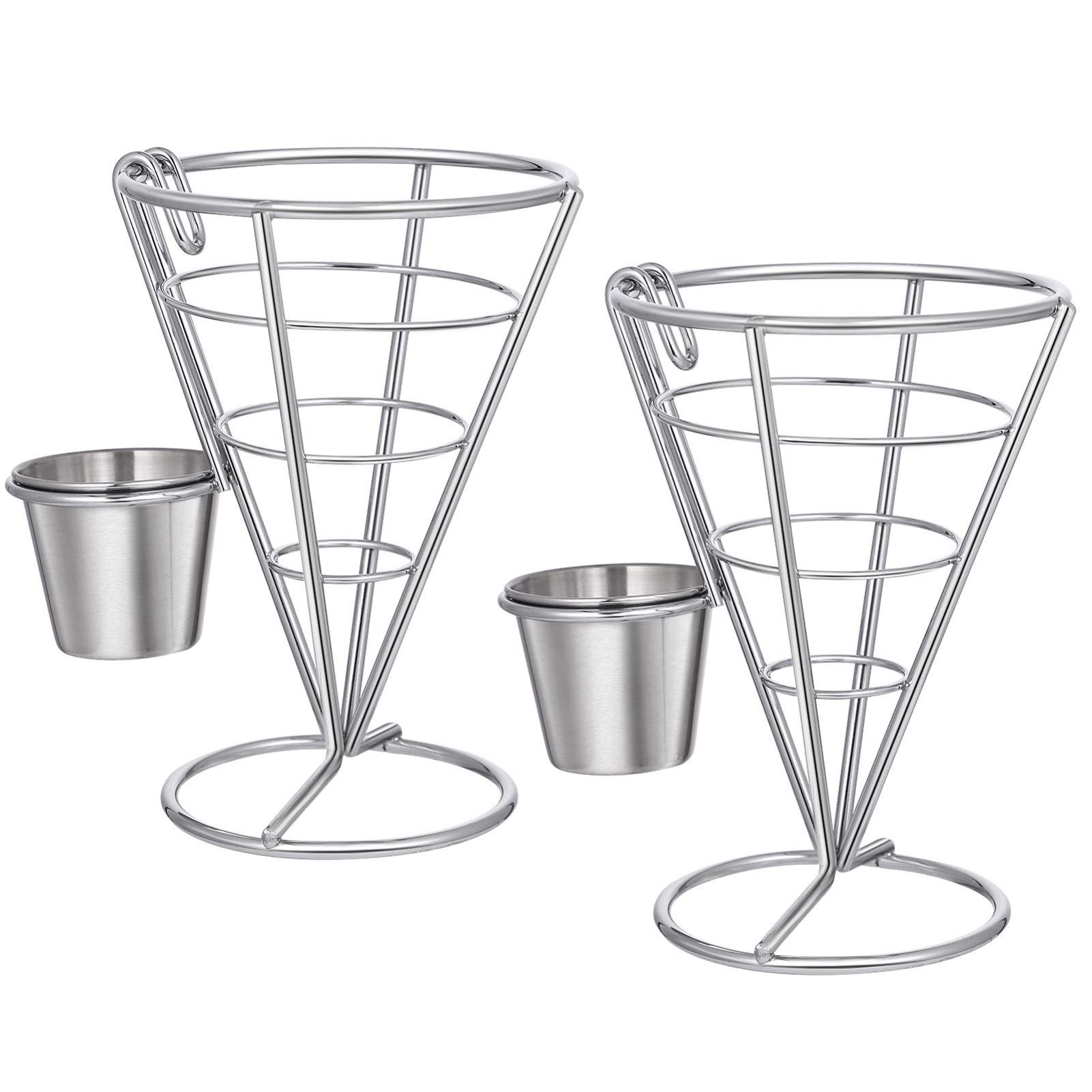XD Designs 2-Pack French Fry Holders with Sauce Bowl - Reusable Fry Cone Stand for Finger Foods, Snacks, Dips & Desserts - Perfect for Parties, Movie Nights & Fast Food Lovers