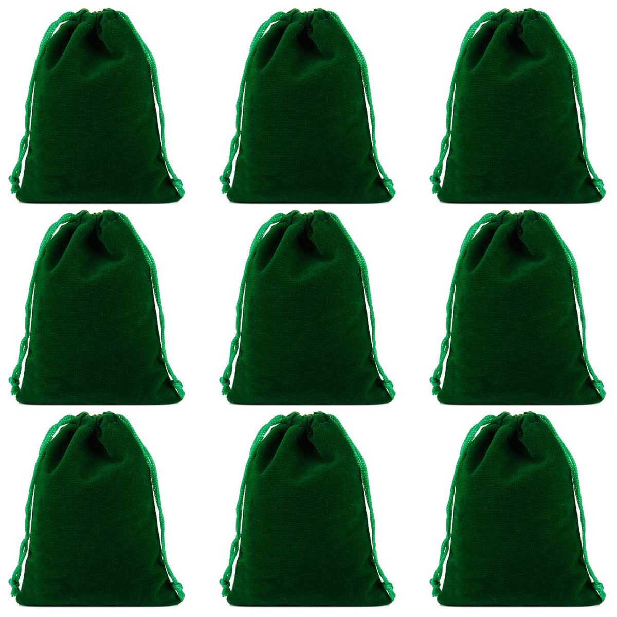 Premium 20-Piece Solid Green Velvet Drawstring Bags - 3.6