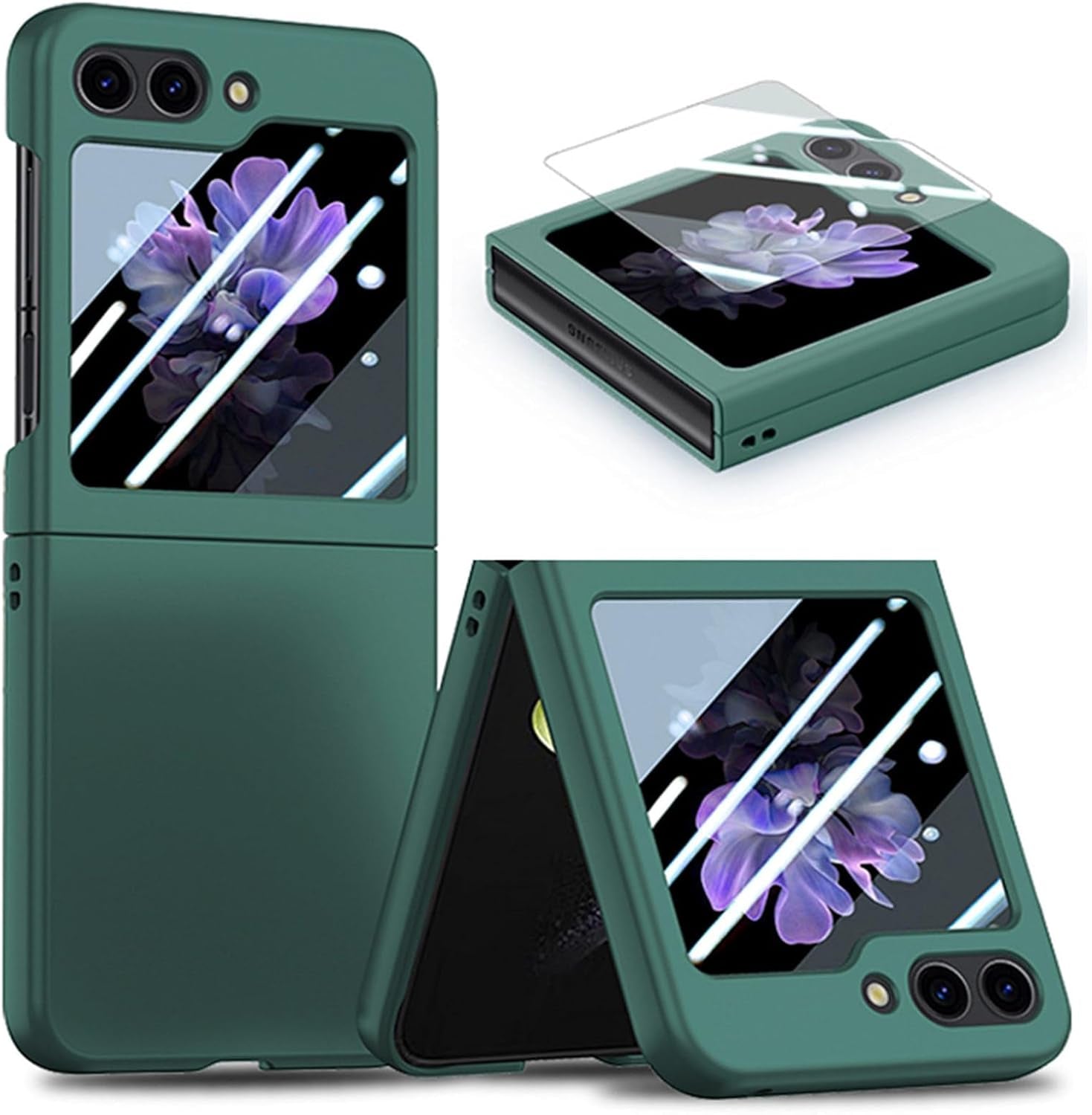 Samsung Galaxy Z Flip 6 Case with Built-in Tempered Glass Screen Protector - Shockproof Full Body Matte Hard PC Cover | Ultra Thin Anti-Scratch Protective Phone Case (Green) | Perfect for Daily Use, Travel & Outdoor Activities