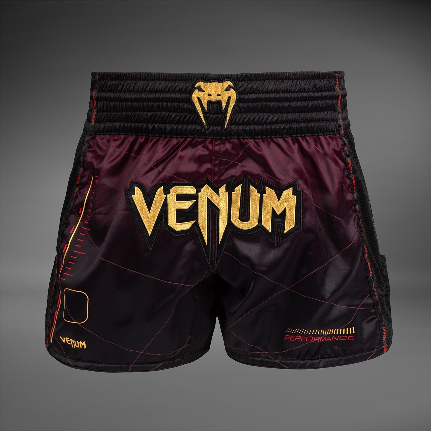 Venum Tactical XT Muay Thai Shorts for Men - Black/Burgundy/Gold MMA Fight Shorts - Perfect for Muay Thai Training, MMA Fighting & Gym Workouts