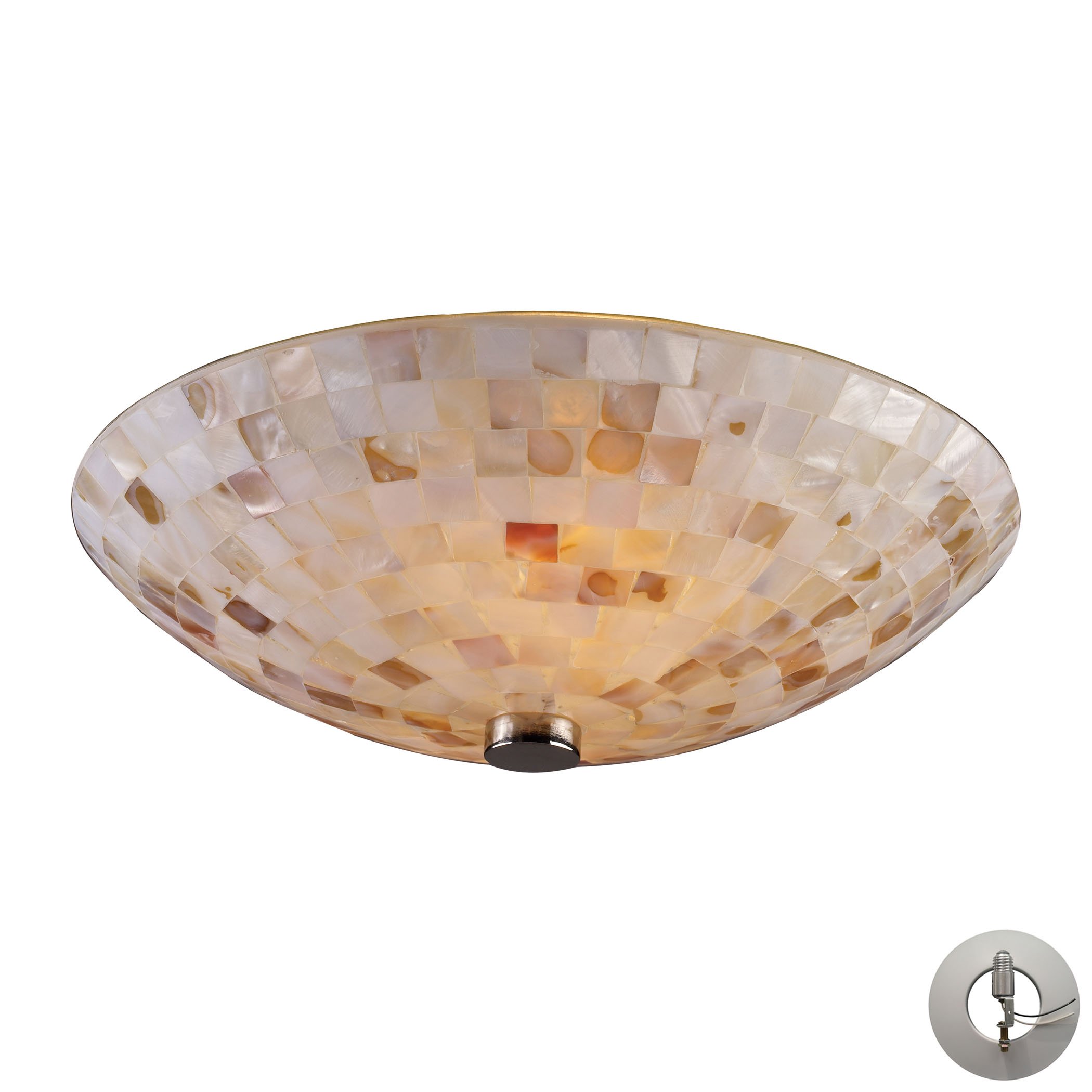 Capri 2-Light Semi Flush Mount Ceiling Light in Satin Nickel with Natural Capiz Shell Glass Shades - Includes Adapter Kit for Living Room, Bedroom or Dining Room Lighting
