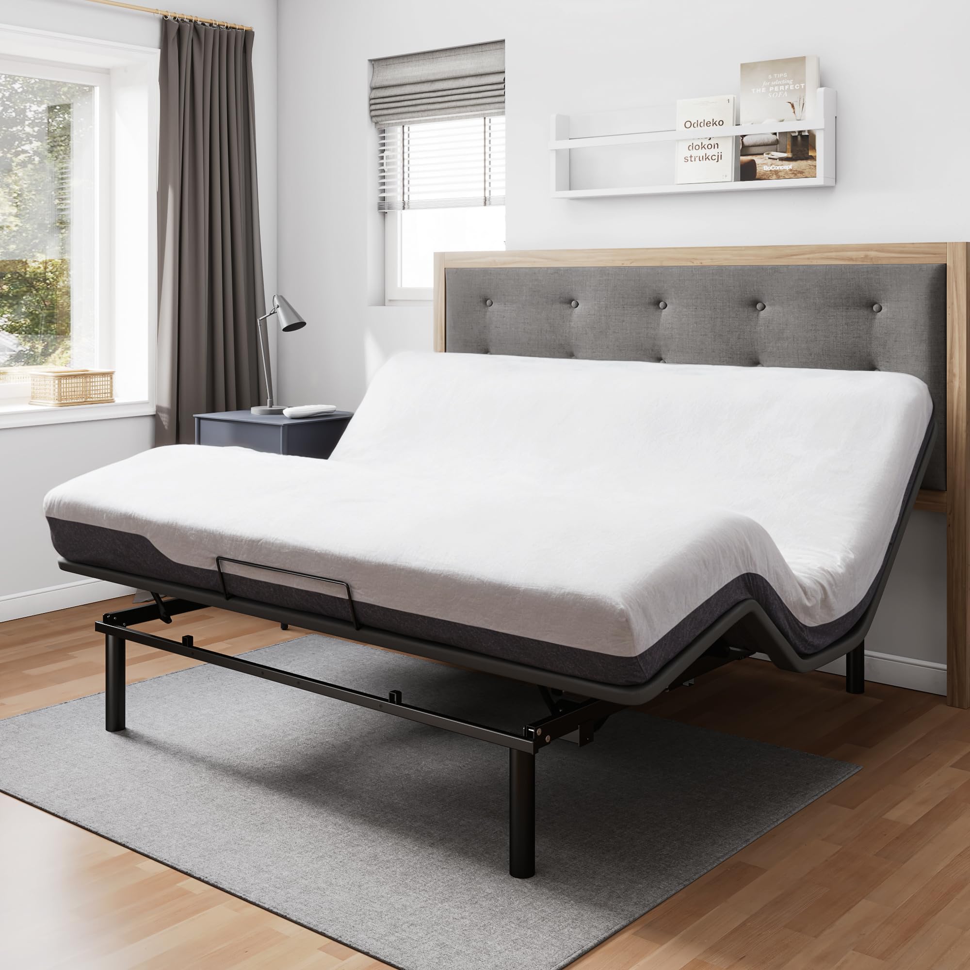 Ergonomic King Size Adjustable Bed Frame with Wireless Remote - Whisper Quiet Durable Motor, Independent Head & Foot Incline, Zero Gravity Smart Bed for Ultimate Comfort | Perfect for Back Pain Relief, Reading, TV Watching & Sleeping