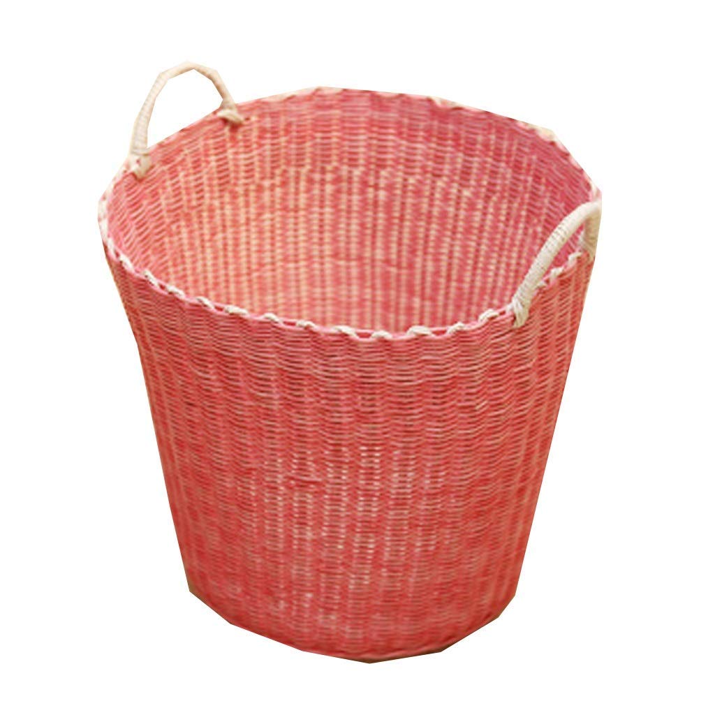 Stylish Pink & White Plastic Woven Storage Basket - Multi-Purpose Organizer for Bathroom, Laundry Room, Toys & Snacks | Perfect for Home, Dorm & Office Organization