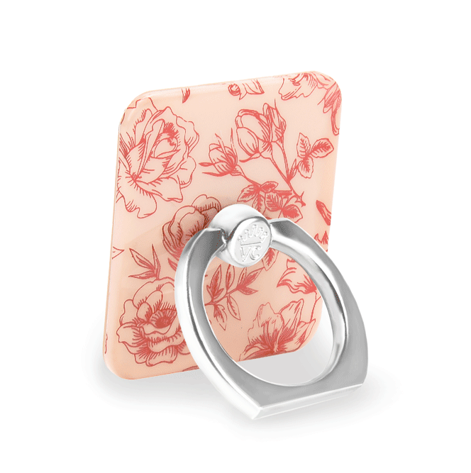 Nude Red Chrome Floral Phone Ring Holder - Grip Stand for iPhone Samsung Smartphones - Perfect for Selfies, Watching Videos, and Secure One-Handed Use