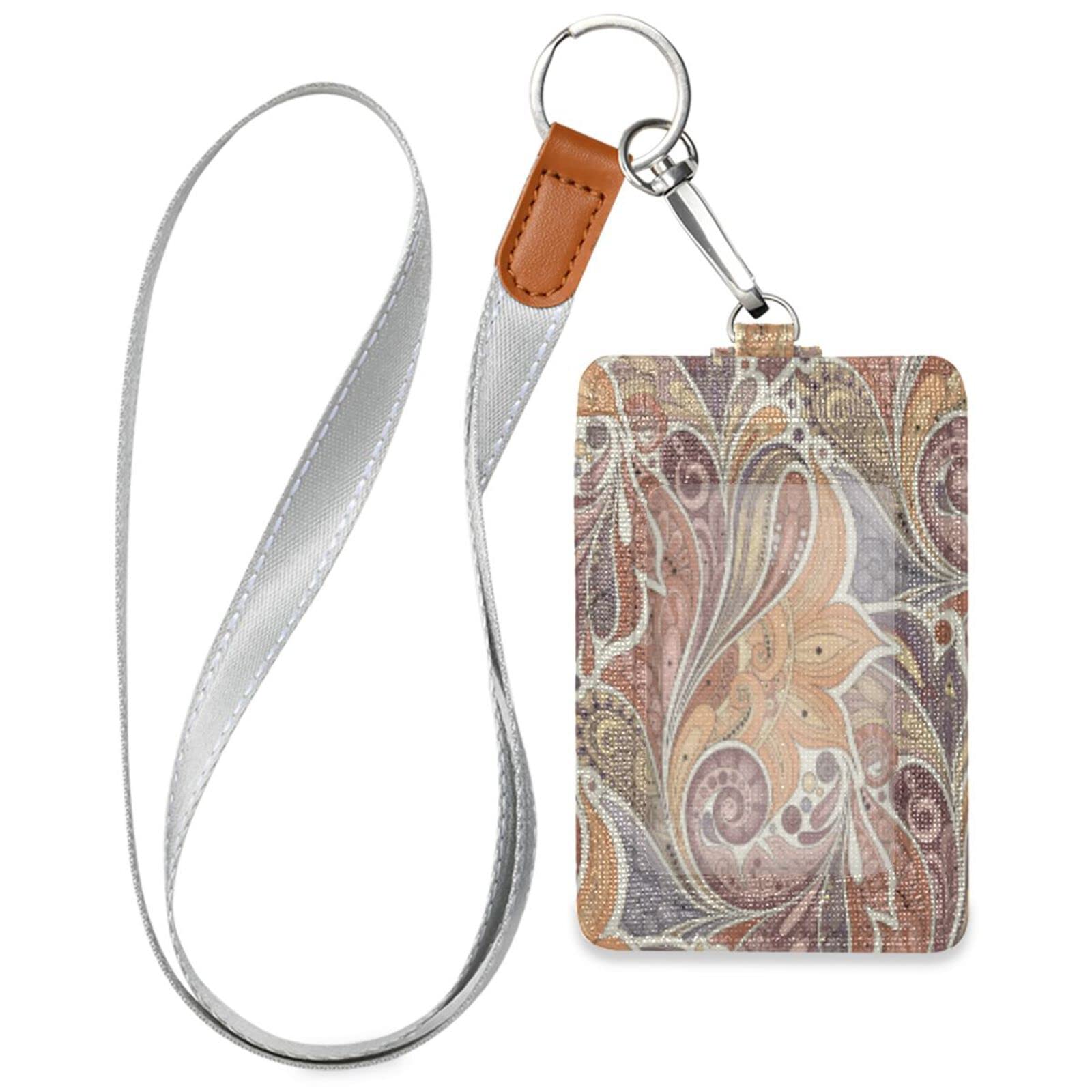 Vintage Leather ID Badge Holder with Lanyard - 2 Card Slots for School & Office Staff