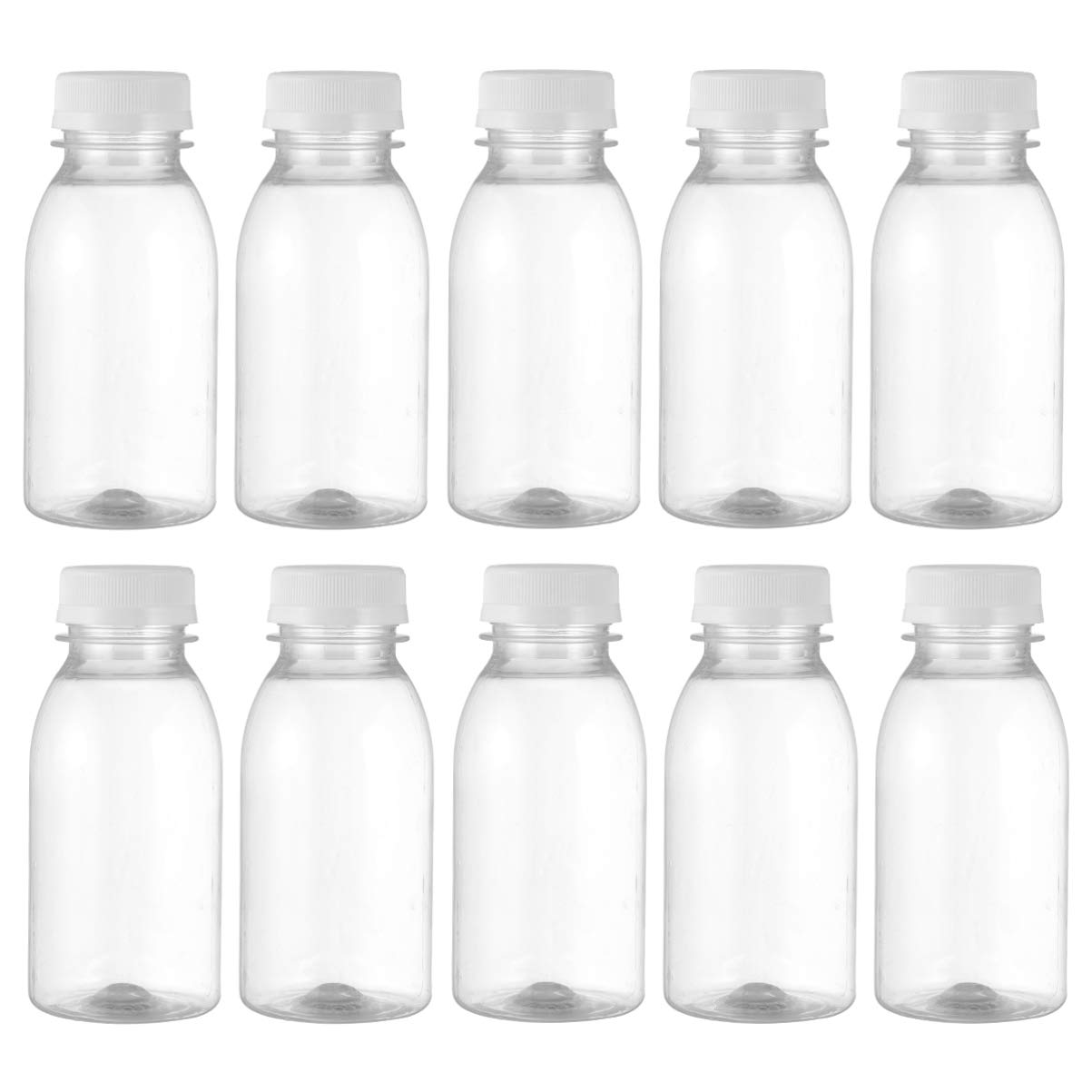 YARNOW 10-Pack 250ML Plastic Milk Bottles with Lids - Reusable Empty Drink Containers for Juice, Water & Milk - Perfect for Office Parties, School Events & Home Storage