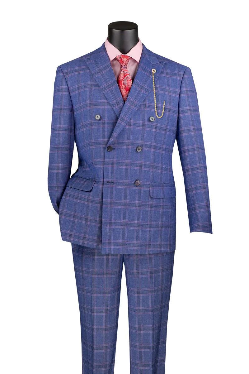 Elegant Blue Windowpane Double Breasted Suit for Men - Premium Business & Formal Wear for Weddings, Office & Special Occasions