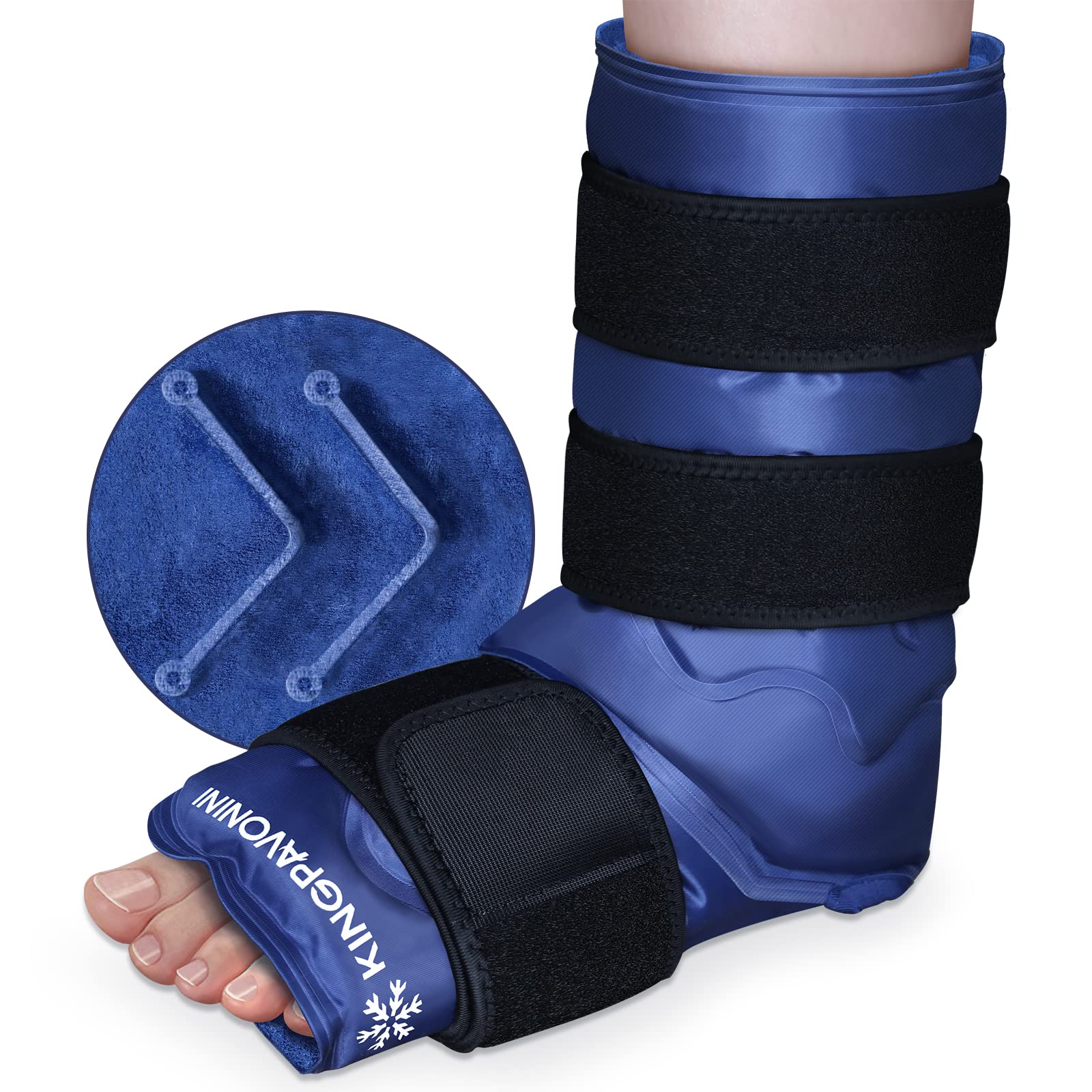 XXL Reusable Gel Ice Pack Wrap for Ankle & Foot Injuries - Plantar Fasciitis, Achilles Tendonitis, Sprained Ankles Relief - Full Coverage Cold Therapy Wrap for Pain, Swelling & Recovery (Blue) - Perfect for Post-Workout, Sports Injuries & Post-Surgery Recovery