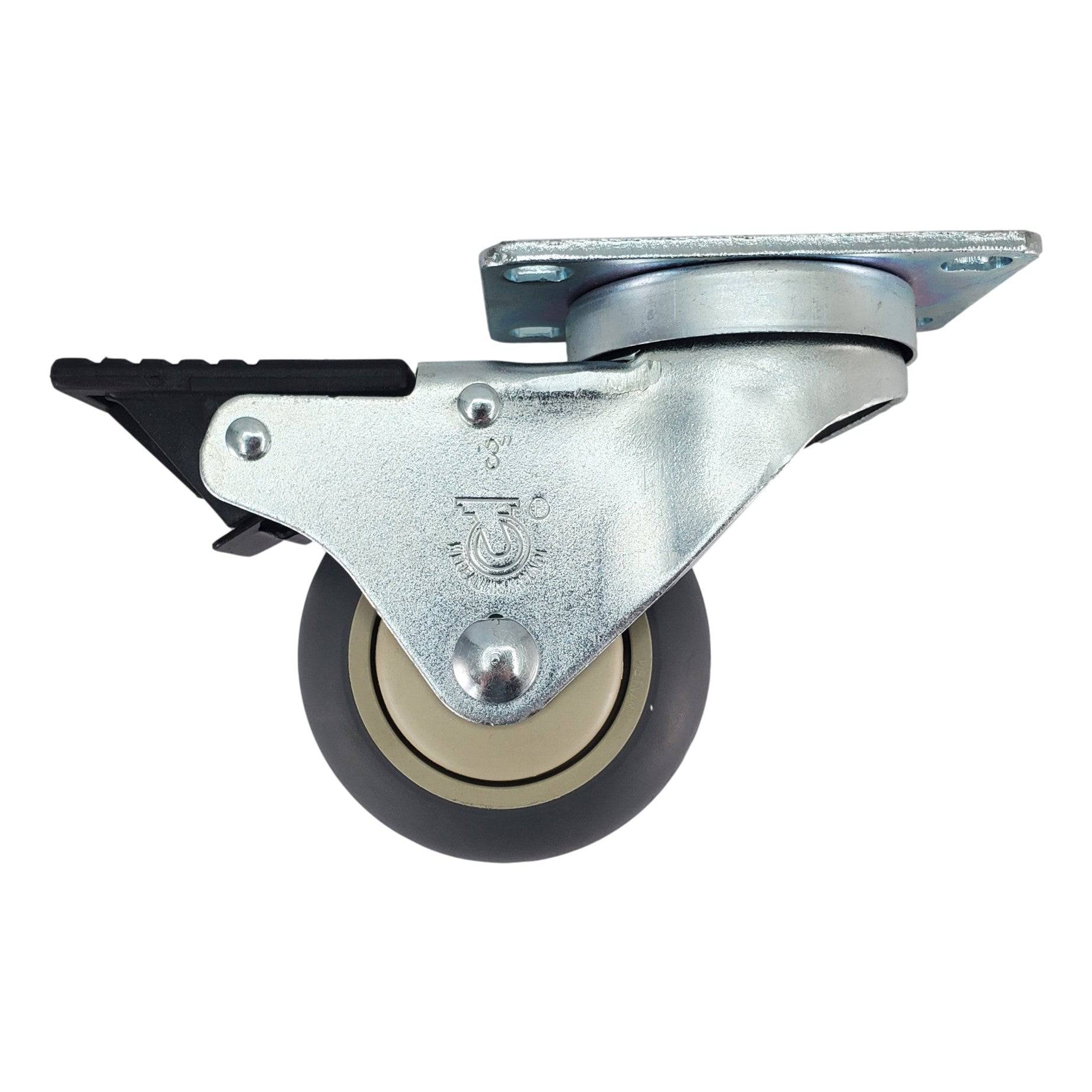 3-Pack 1 1/4 Inch Thermo Pro Swivel Casters with Total Lock Brake - Heavy Duty 210 lbs Capacity Wheels for Furniture, Carts, and Industrial Equipment