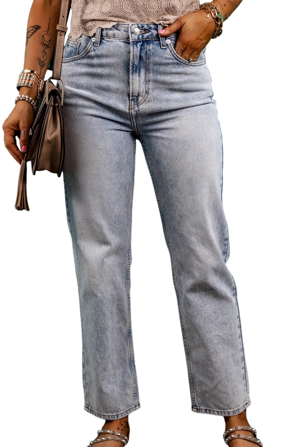 SELINK Women's High Waisted Straight Jeans - Acid Wash Blue Denim Pants for Everyday Wear | Casual, Office & Date Night Outfits