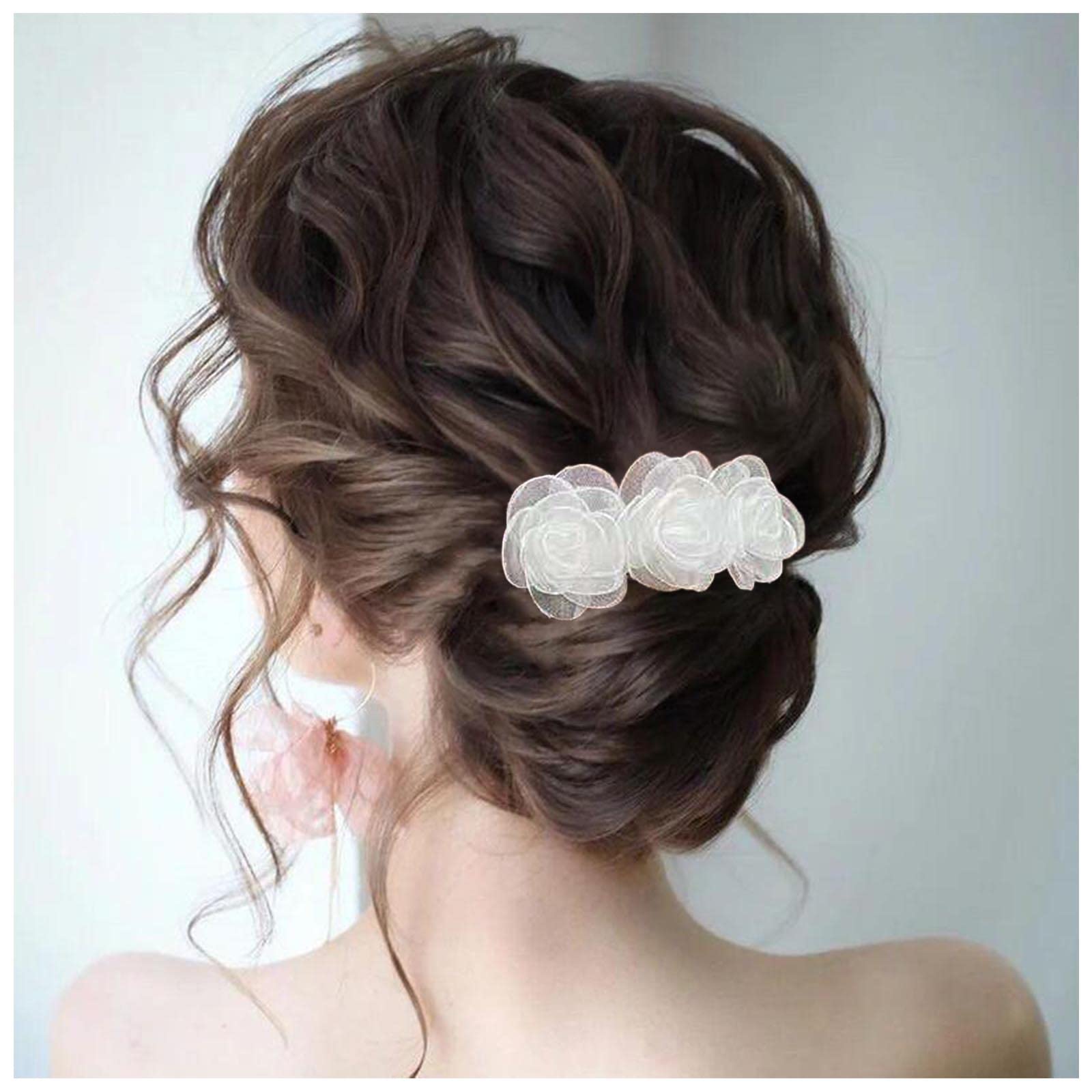 Allereya White Flower Hair Clip Barrette - Elegant Floral Hairpin for Women & Girls, Wedding Bridal Hair Accessories, Ponytail Holder, Perfect Gift for Special Occasions - Great for Weddings, Parties, and Everyday Wear