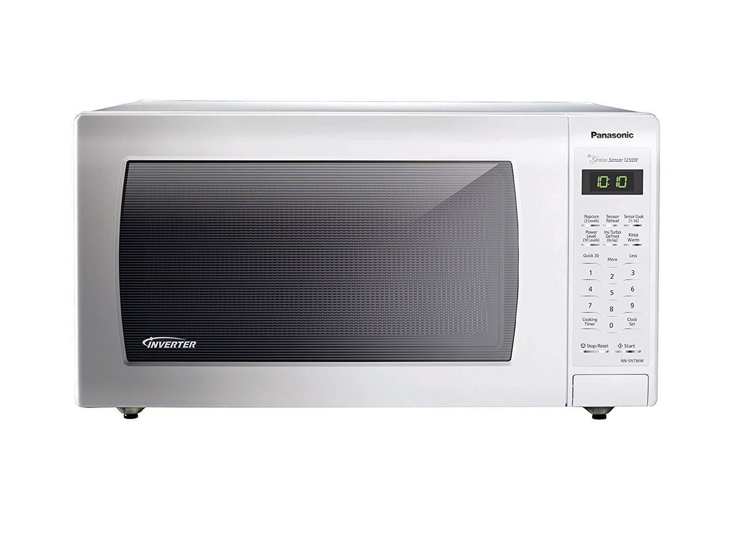 Panasonic 1.6 Cu. Ft. White Countertop Microwave Oven with Inverter Technology - 1250W High Power, Genius Sensor & Turbo Defrost (NN-SN736W) - Perfect for Small Kitchens, Dorms & Office Break Rooms