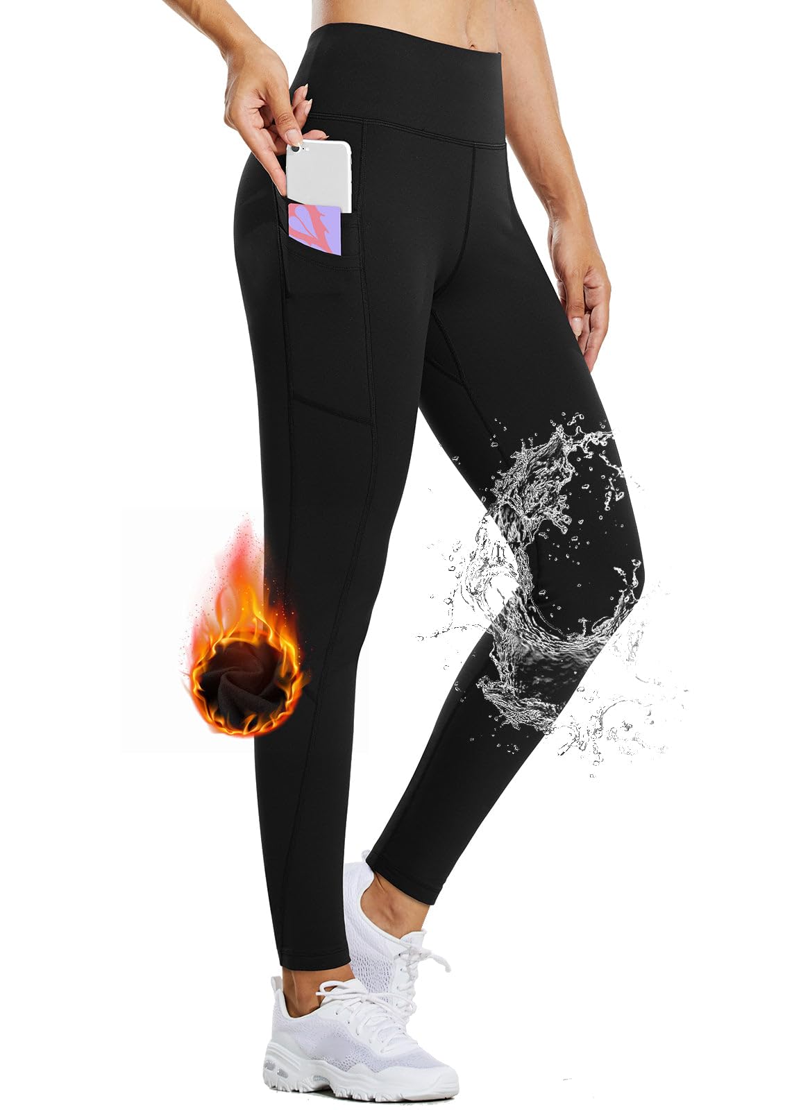 BALEAF Women's High Waist Thermal Waterproof Leggings with Pockets for Winter, Fitness, Yoga, and Trekking - Perfect for Outdoor Activities and Cold Weather Workouts