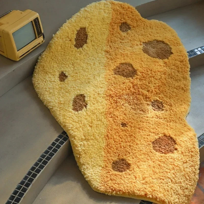 Non-Slip Cheesy Slice Tufted Floor Mat - Soft & Durable Kitchen Rug for Home Decor, Perfect for Living Room, Bedroom, or Entryway