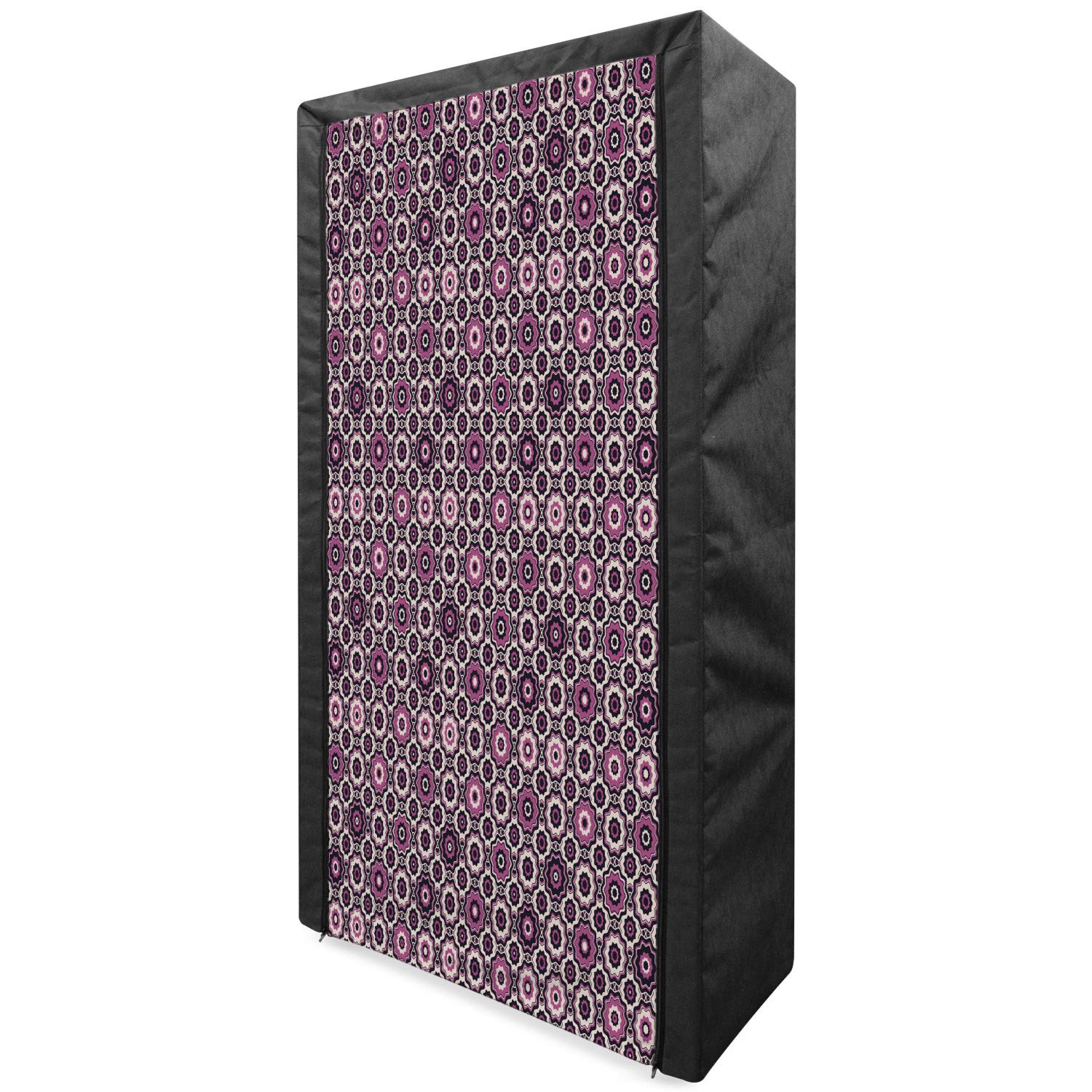 Ambesonne Purple Portable Fabric Wardrobe with Floral Geometric Pattern - 33.5