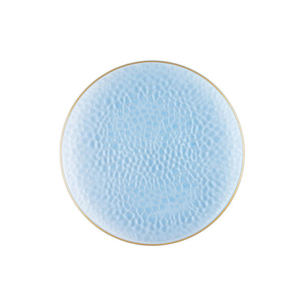 Blue and Gold Round Hammered Plastic Plates - Organic & Eco-Friendly Dinnerware Set for Parties, Weddings, and Home Decor