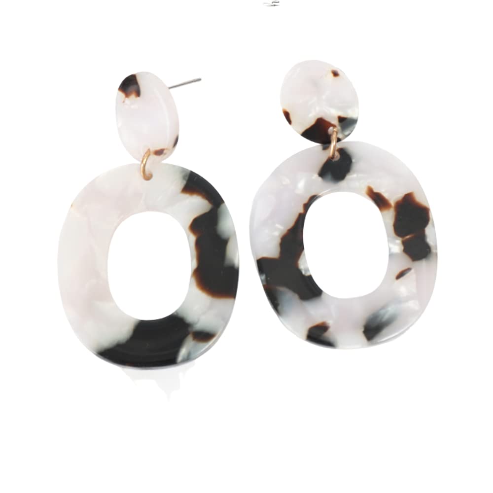 Stylish Acrylic Geometric Drop Dangle Earrings for Women & Girls - Fashion Resin Hoop Earrings with Mottled Design - Perfect for Parties, Weddings & Everyday Wear