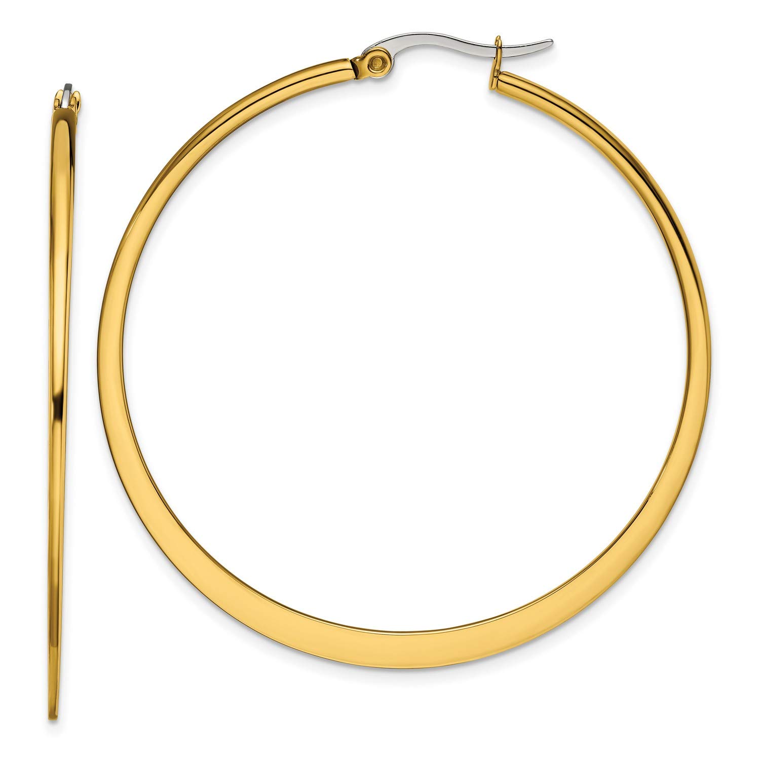 Stainless Steel Gold IP Plated 50mm Hoop Earrings for Women - Elegant Tapered Design 50x2mm - Perfect for Parties, Weddings & Everyday Wear