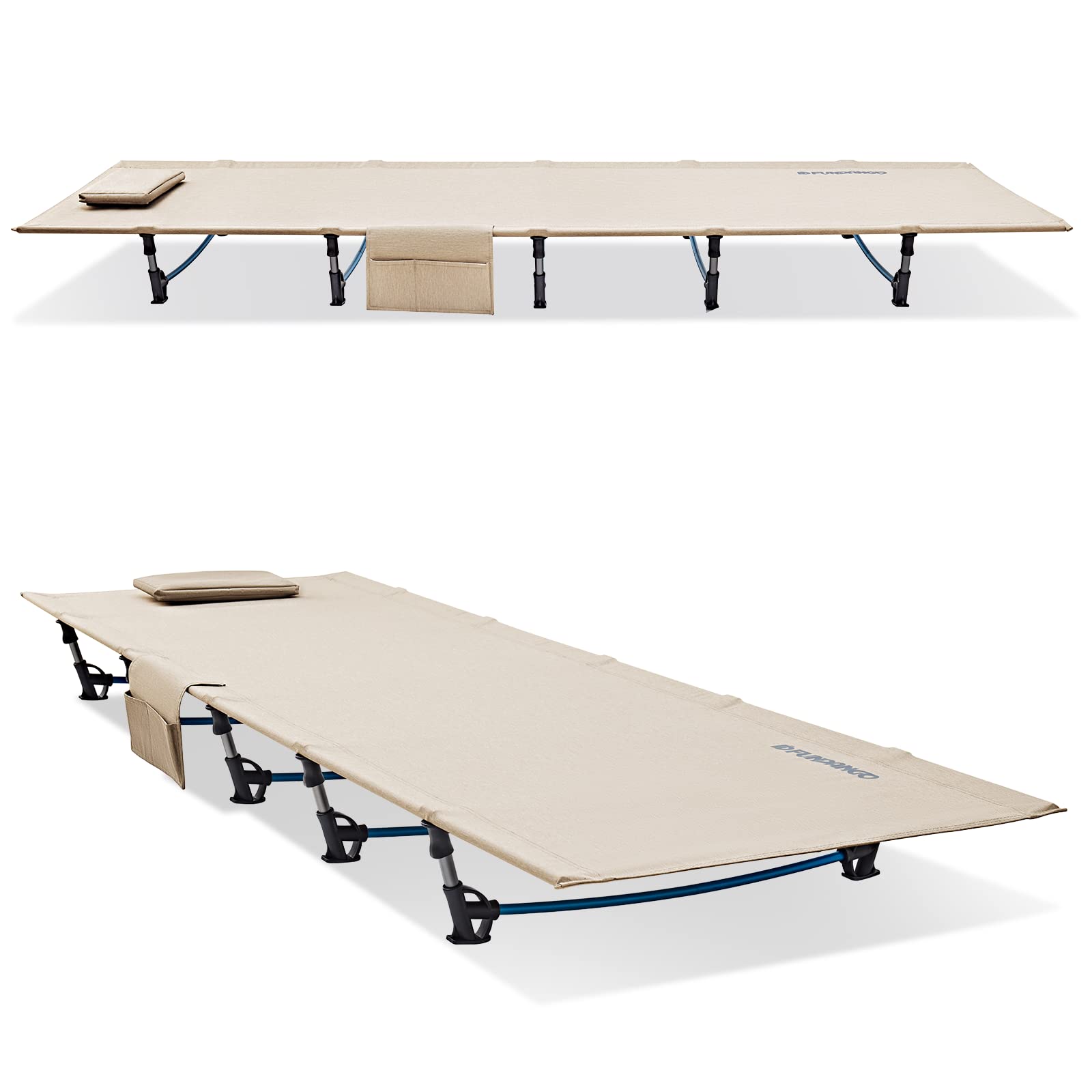 FUNDANGO Extra Long Lightweight Folding Camping Cot - Portable Sleeping Bed for Adults, Backpacking & Hiking | Compact Travel Cot for Camping, Office Nap, Indoor & Outdoor Use | Perfect for Beach, Picnics & Emergency Guest Bed
