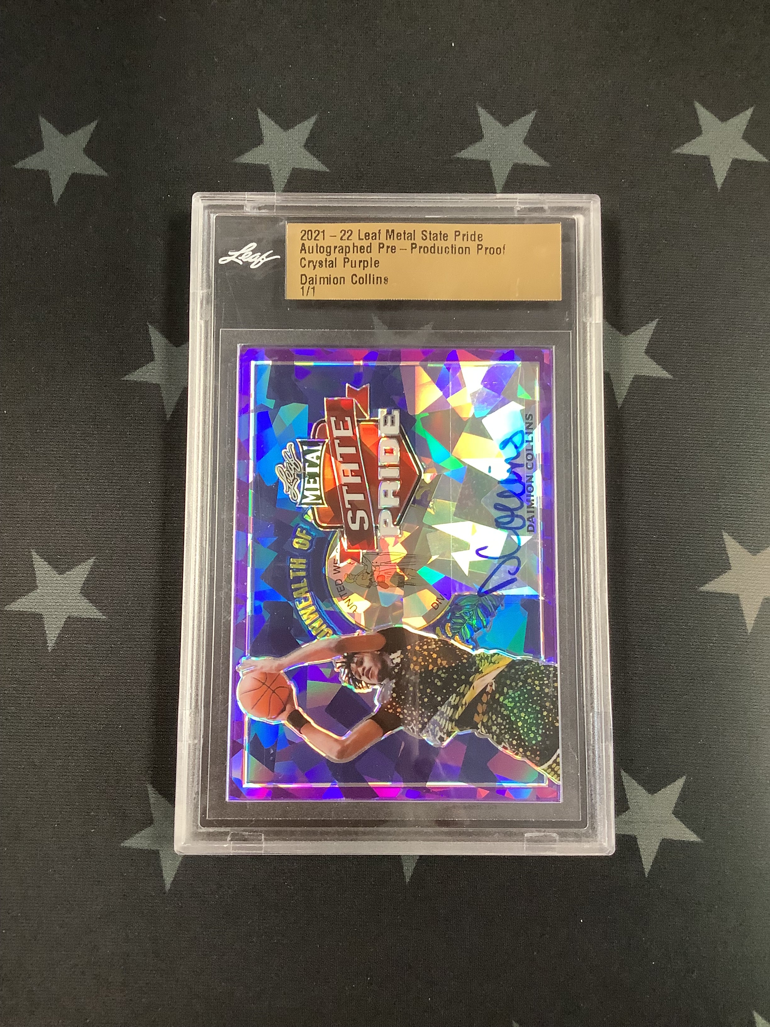 2021-22 Leaf Metal State Pride Autographed Pre-Production Proof Crystal Purple Daimion Collins 1/1 Basketball Card - Rare Collectible for Sports Memorabilia Enthusiasts & Investment