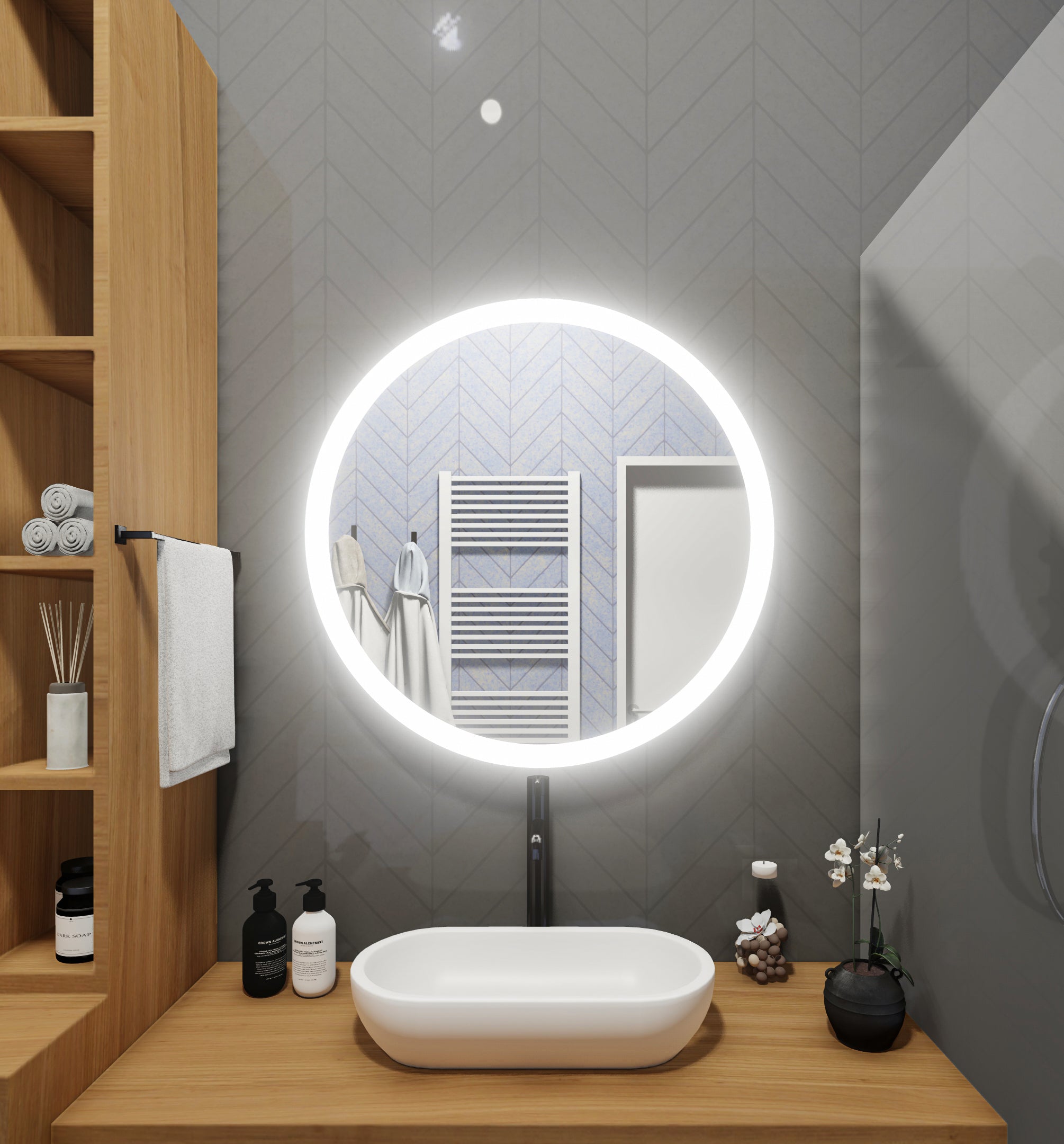 40x40 Inch LED Vanity Mirror with Side Lighting - Round Makeup Mirror for Bathroom, Dressing Room & Bedroom - Perfect for Makeup, Skincare & Grooming