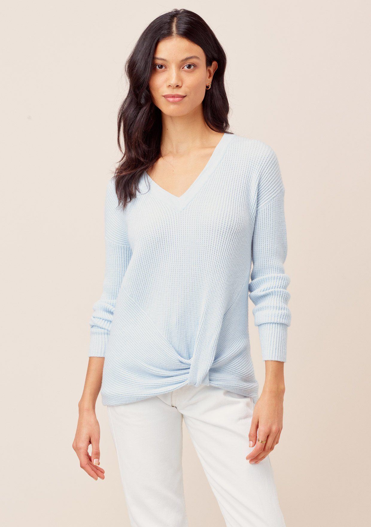Carrie Knot Front V Neck Pullover Sweater - Women's Casual Knit Top for Fall & Winter | Perfect for Office, Date Night & Layering