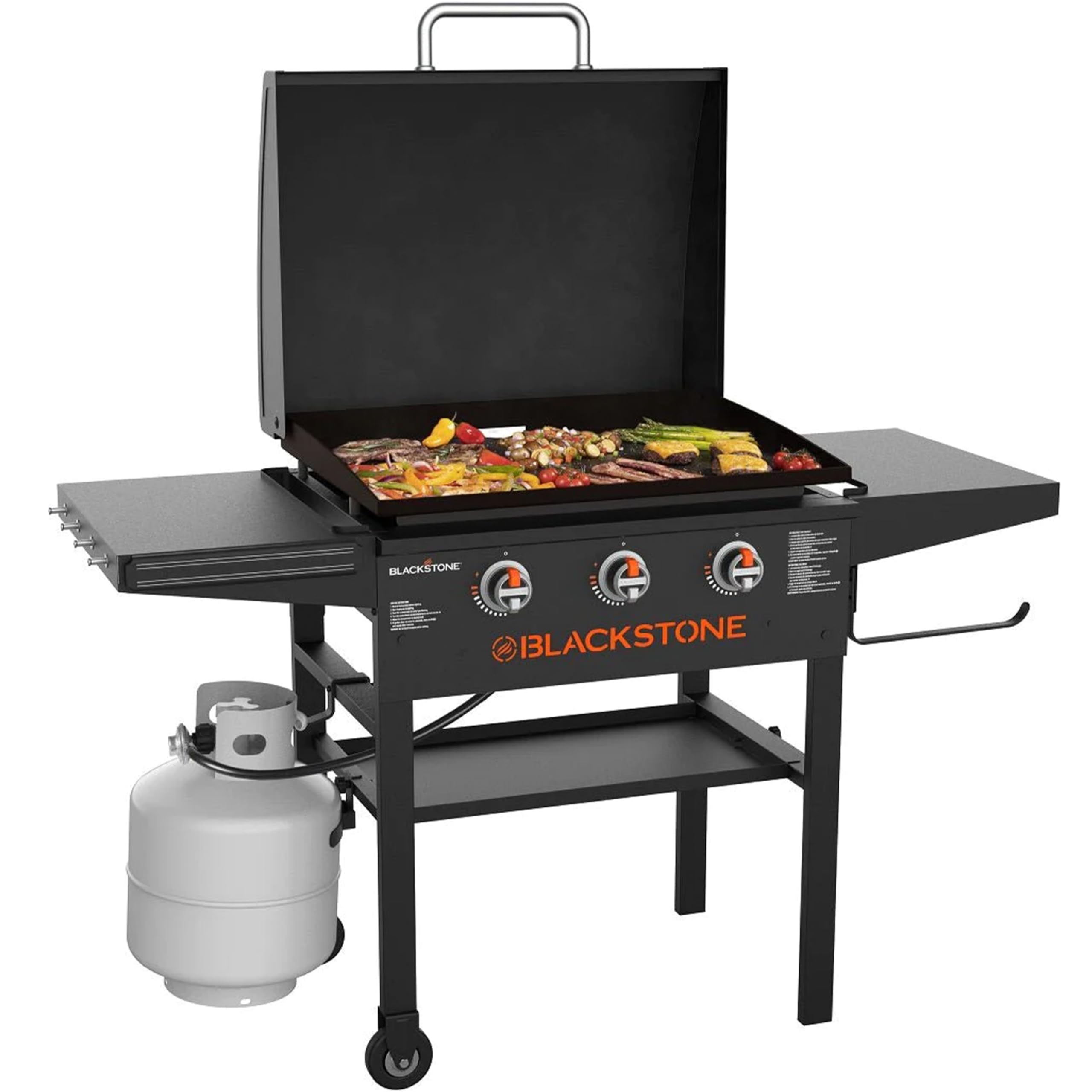 28 Inch Blackstone Griddle 2080 Original 3-Burner XL Flat Top Grill with Hood & Side Shelves - Outdoor Cooking for Camping, Tailgating, Backyard BBQs