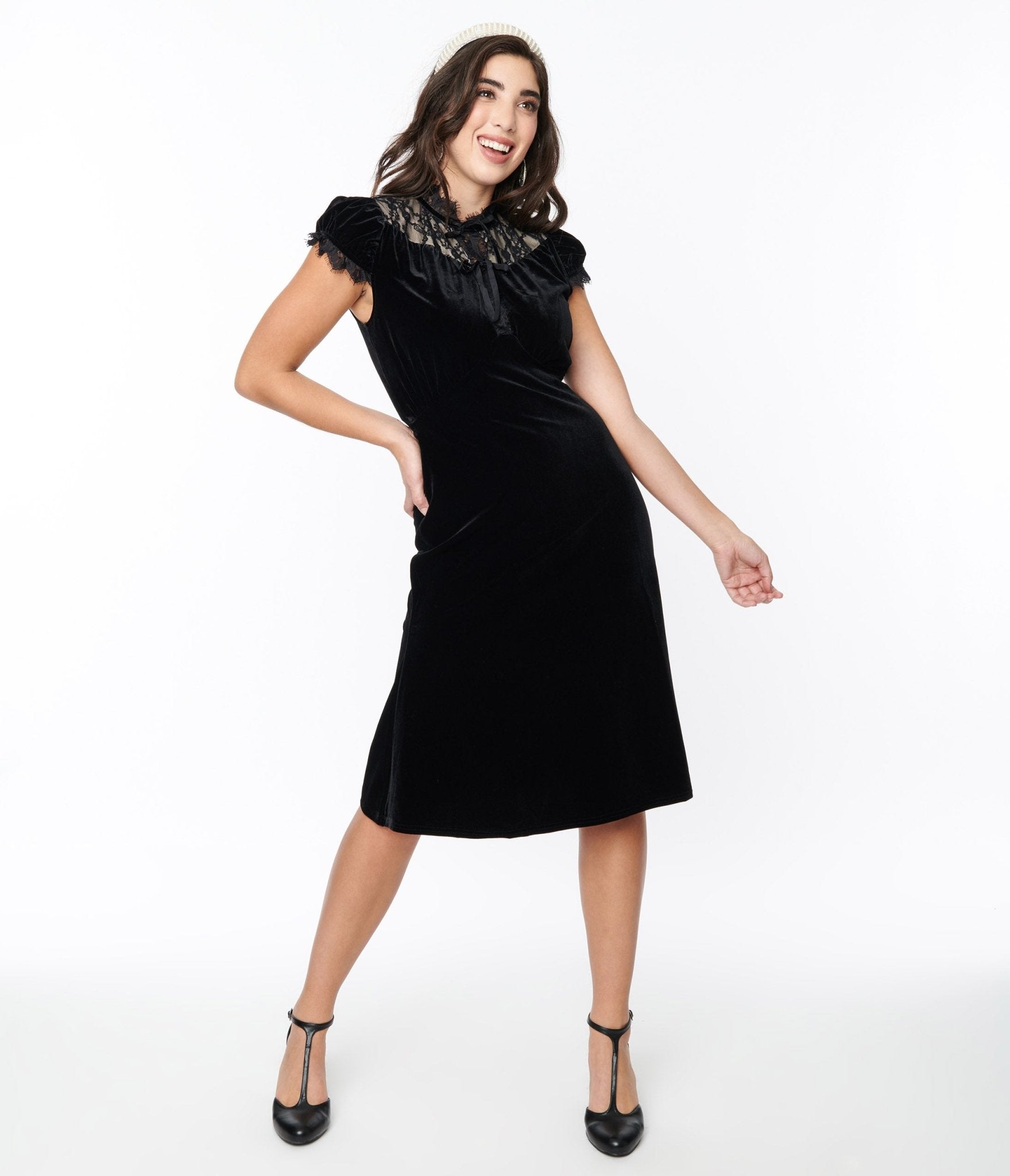 Black Velvet Lace Midi Shift Dress - Elegant Party & Evening Wear for Women | Formal Occasions, Holiday Outfits, Date Night Dresses
