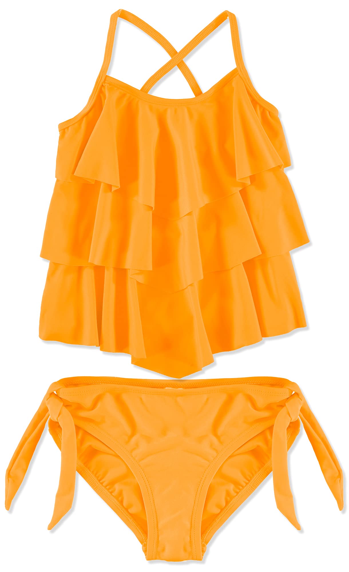Girls 2-Piece Tankini Swimsuit Set | Solid Color Tiered Bikini for Kids Ages 6-12 | Perfect for Pool Parties, Beach Vacations & Summer Swim Lessons