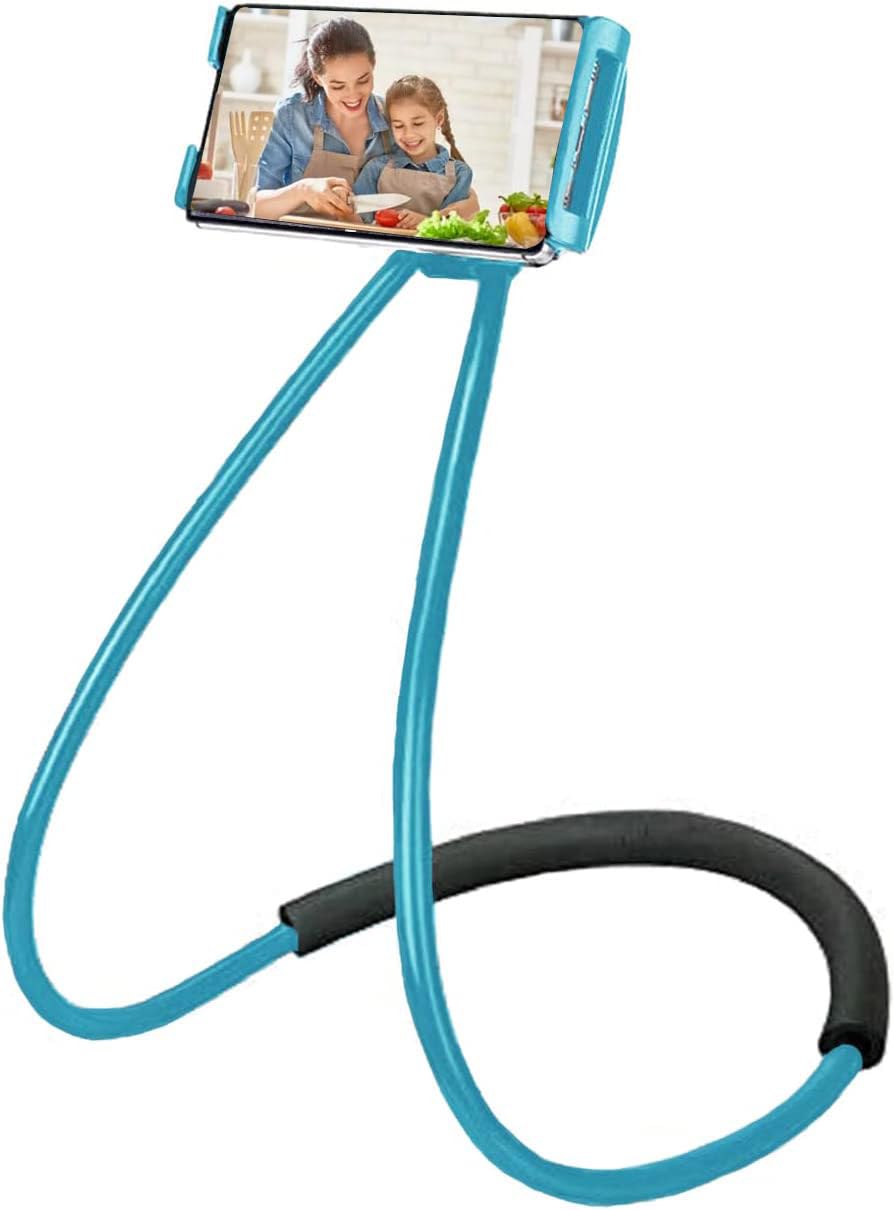 Ergonomic Neck Cell Phone Holder - Adjustable Desk, Bed, Bike & Motorcycle Phone Mount - Lazy Bracket Mobile Stand (Blue) | Perfect for Work, Gaming, Reading & Travel Accessories