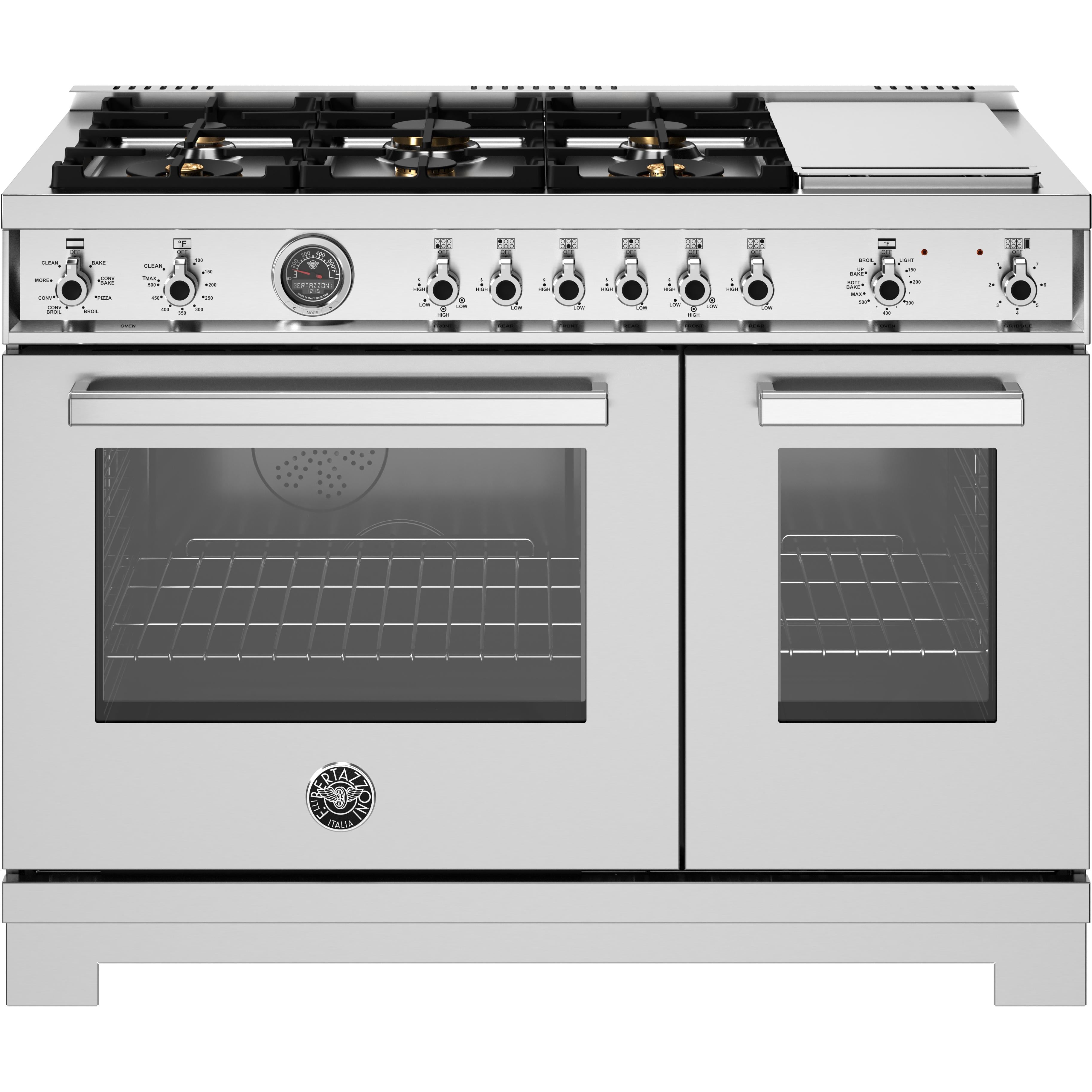 Bertazzoni PRO486BTFEPXT 48-Inch Freestanding Dual Fuel Range - Professional Gas Stove & Electric Oven Combo for Home Chefs | Perfect for Gourmet Cooking & Large Family Kitchens