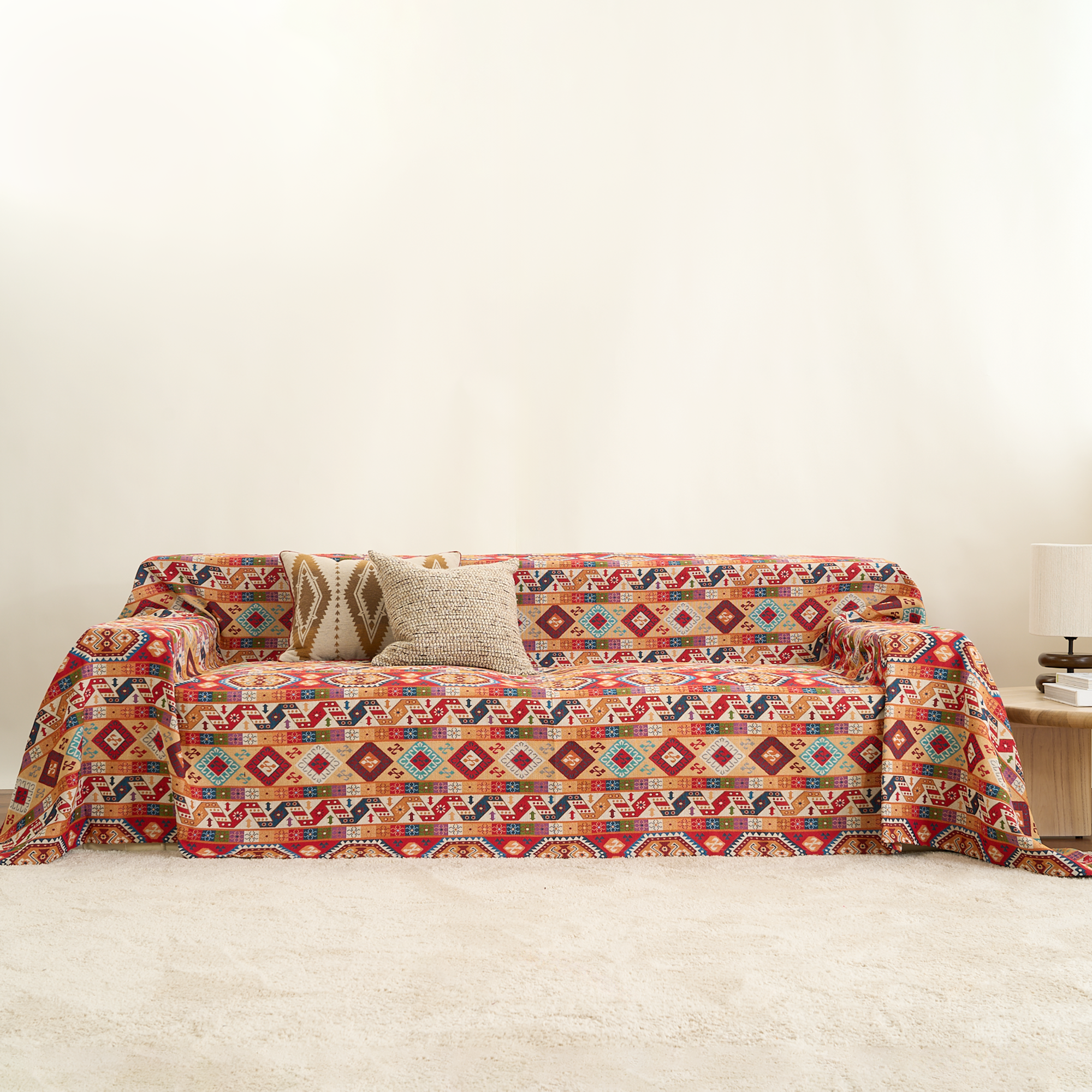 Bohemian Red Sofa Cover - Stretchable Slipcover for Couch, Loveseat & Sectional - Perfect for Living Room, Bedroom & Home Decor