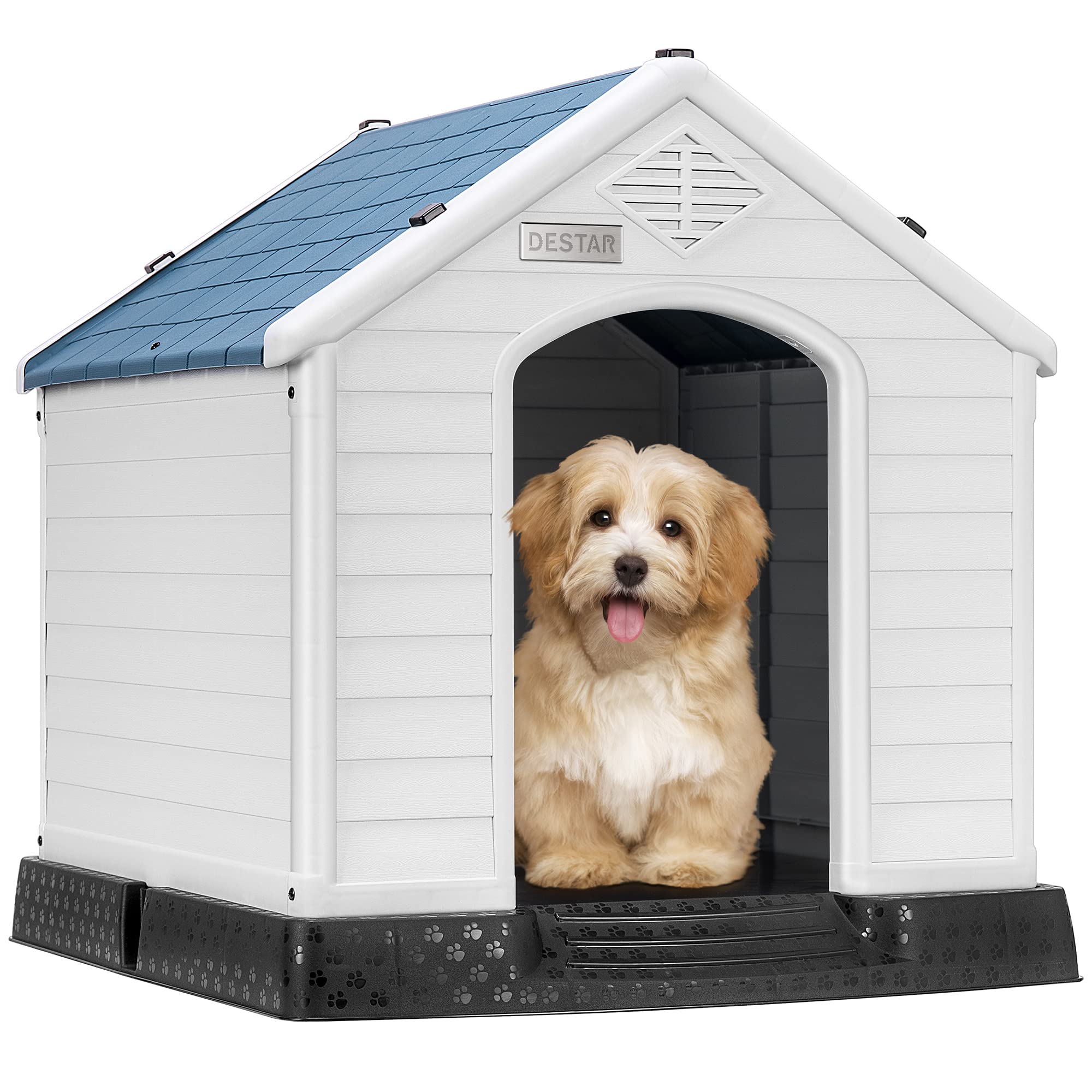 **DEStar Durable Waterproof Plastic Dog House for Indoor & Outdoor Use - Large 33