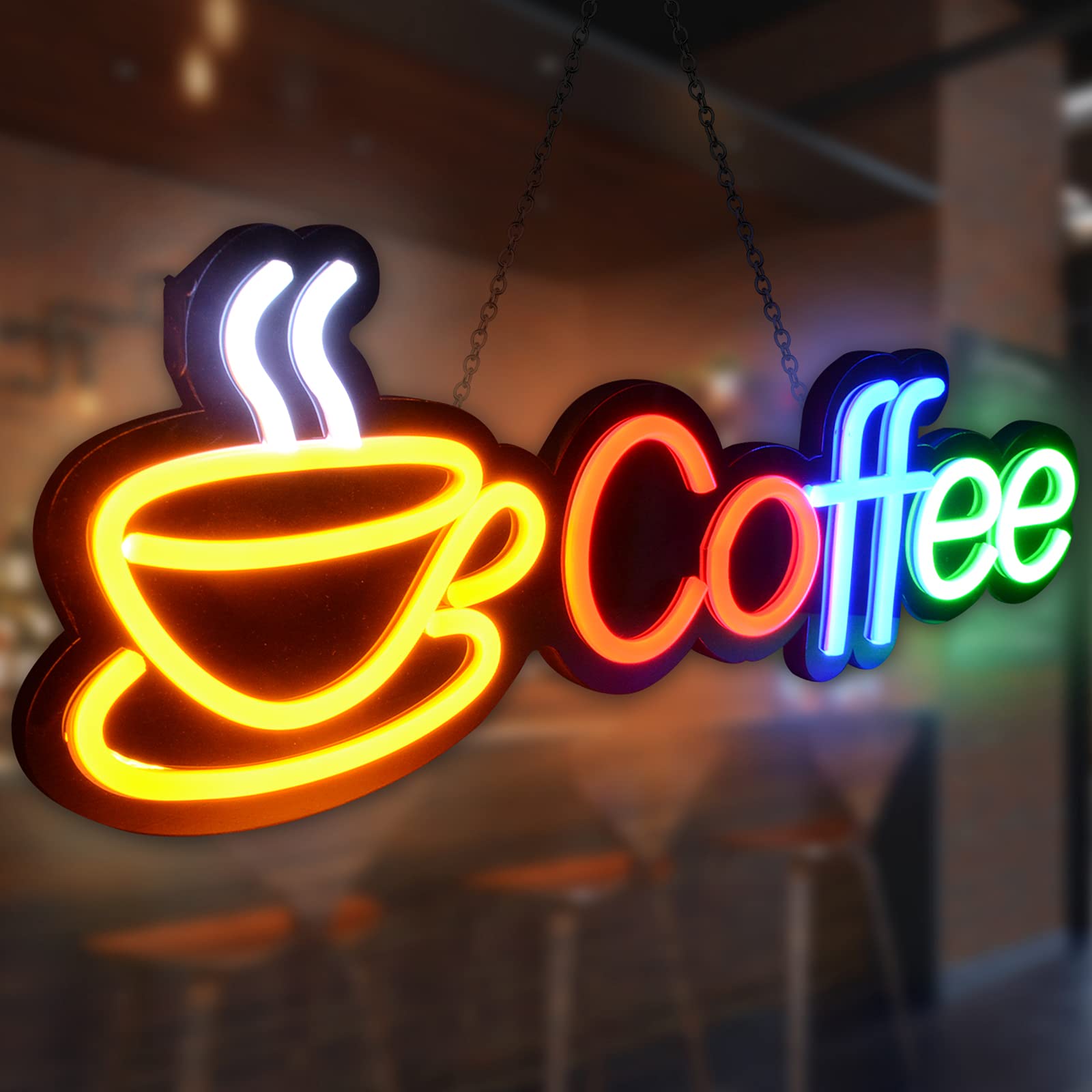 Bright 12V Coffee LED Neon Sign - 23.6 x 7.8 Inch Large Wall Decor with Adapter | Perfect for Café, Restaurant, Bar, Shop & Home Decoration | Eye-Catching Open Sign for Business & Living Spaces