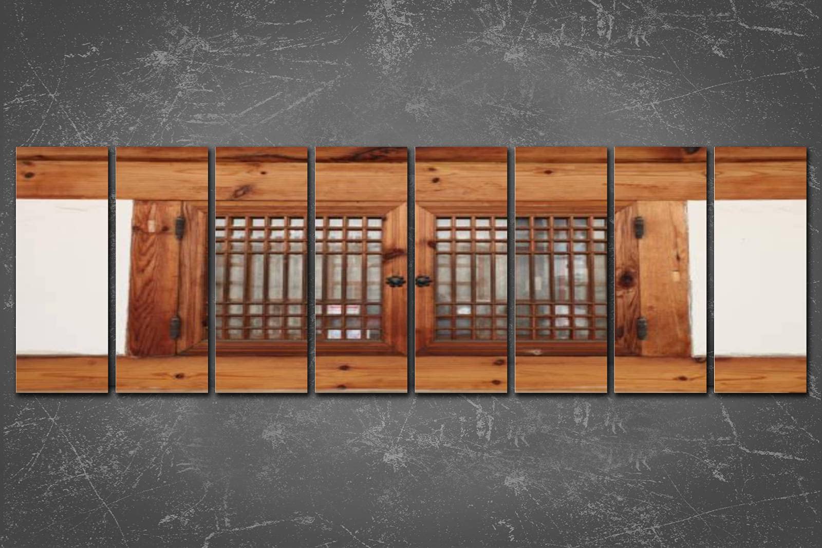 8 Panel Extra Large Korean Traditional Wooden Window Canvas Wall Art - Framed Ready to Hang for Office, Home & Living Room Decor | Perfect for Asian-Inspired Interior Design & Cultural Home Styling