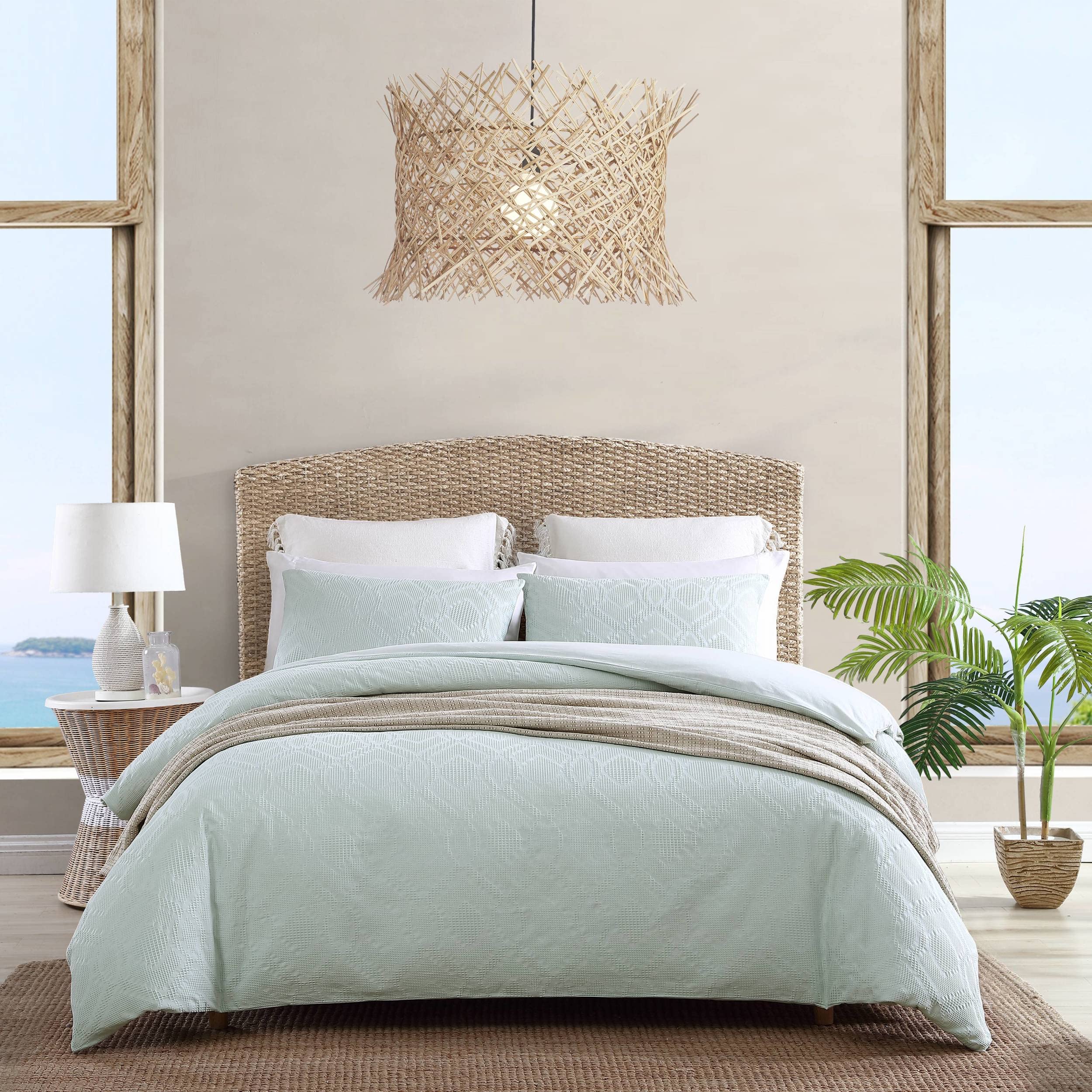 Tommy Bahama Queen Comforter Set - 100% Cotton Reversible All Season Bedding | Textured Waffle Blue Design | Luxury Home Décor for Master Bedroom & Guest Room