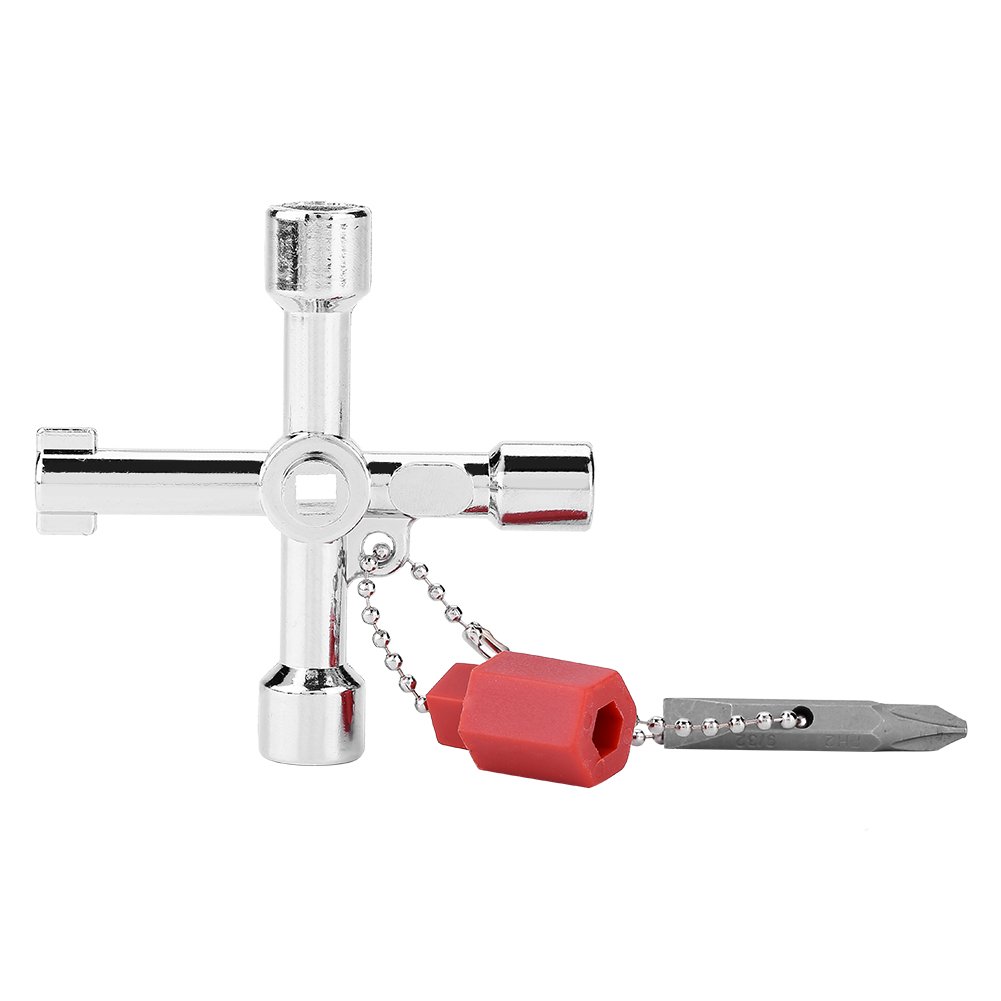 Acouto 4-Way Multi-Functional Universal Cross Key with Bit - Zinc Alloy Plumber & Electrician Tool Set for Elevators, Electrical Cabinets - Perfect for Home Repairs, DIY Projects & Professional Installations