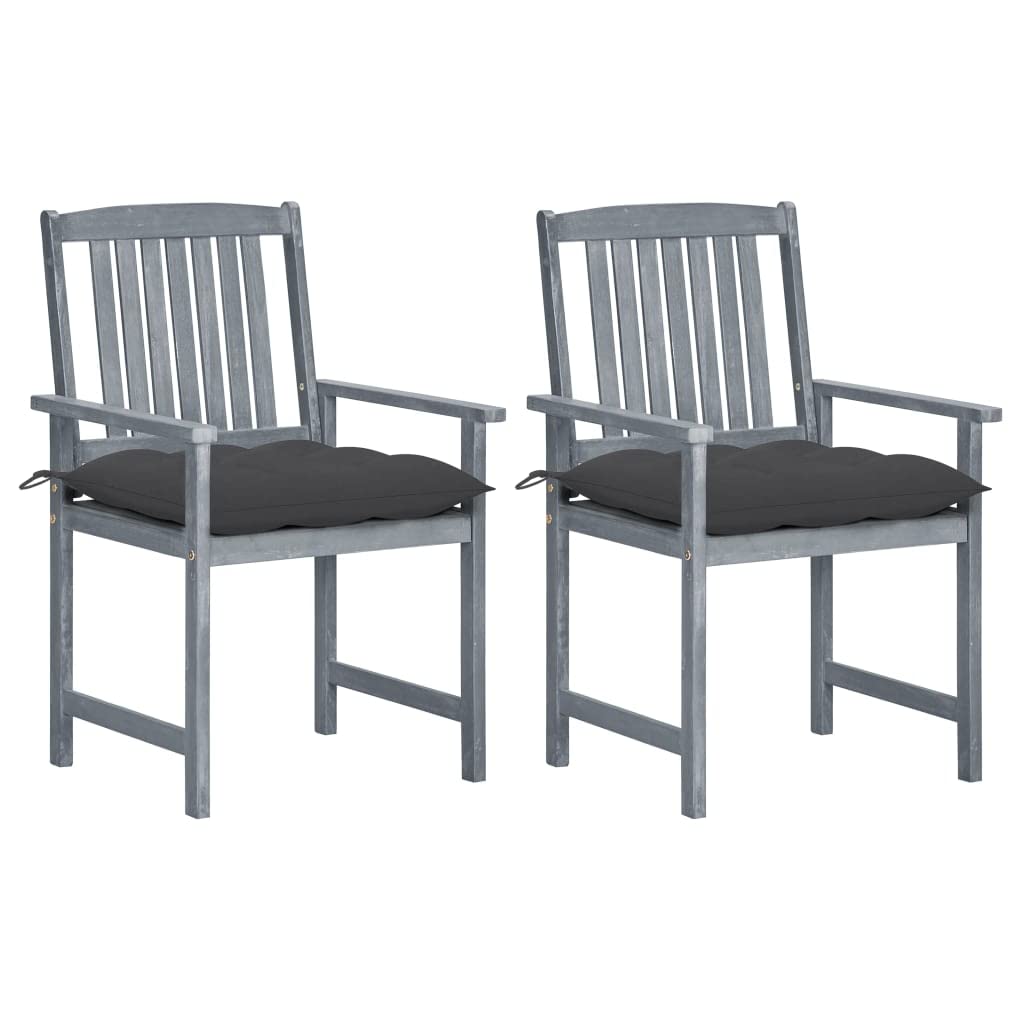 SKM Acacia Wood Patio Chairs Set of 2 with Cushions - Gray Outdoor Furniture for Garden, Deck, Poolside & Backyard Relaxation