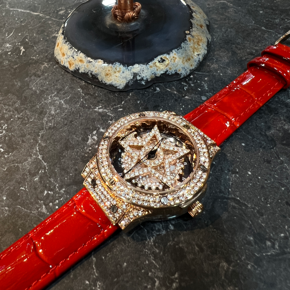 AG Collective Women's Red Leather Strap Watch L 5047 RGR RG - Elegant Timepiece for Office, Party & Everyday Wear