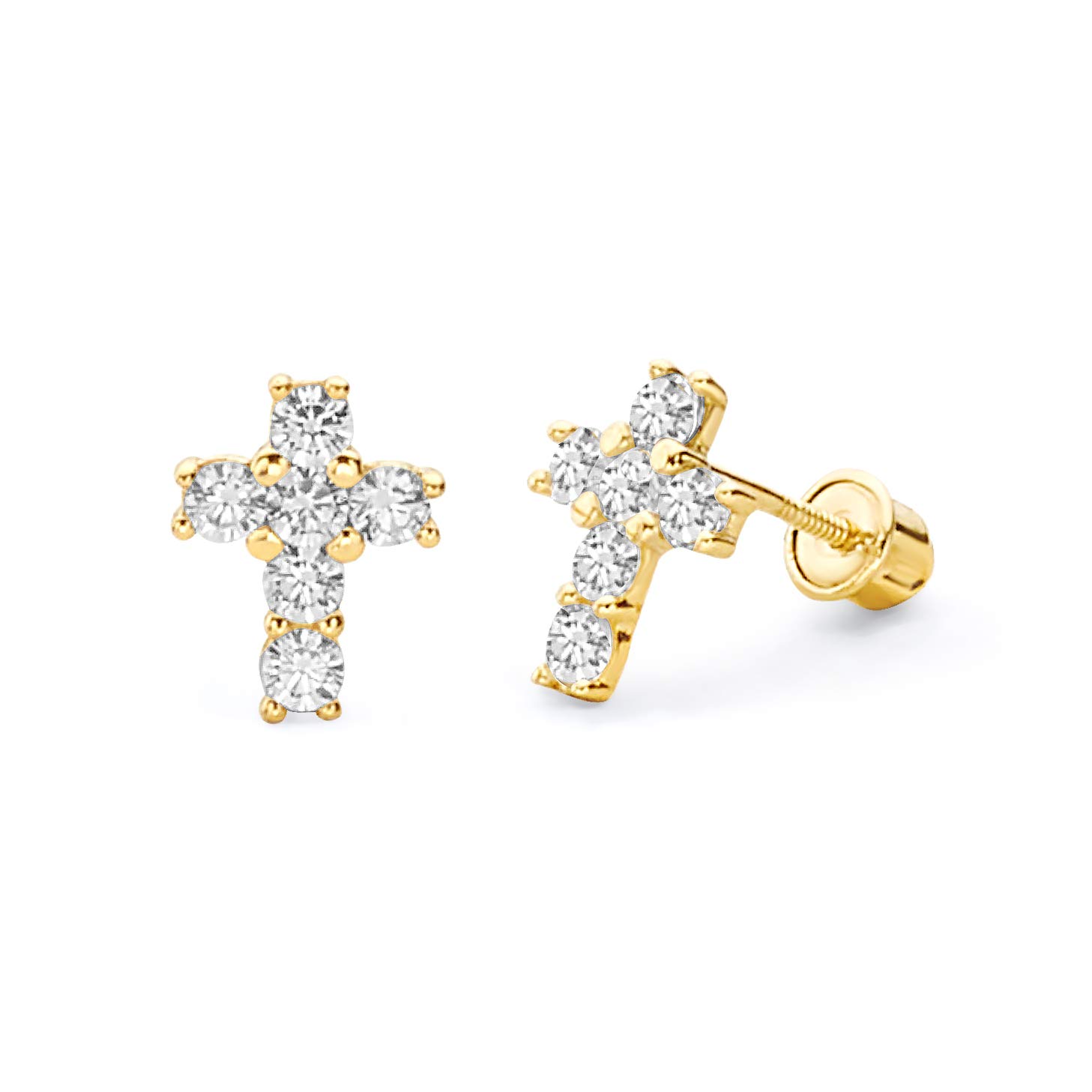 14K Yellow Gold Polished Cross Stud Earrings with Screw Back - Hypoallergenic Religious Jewelry for Women, Perfect for Church, Weddings & Everyday Wear