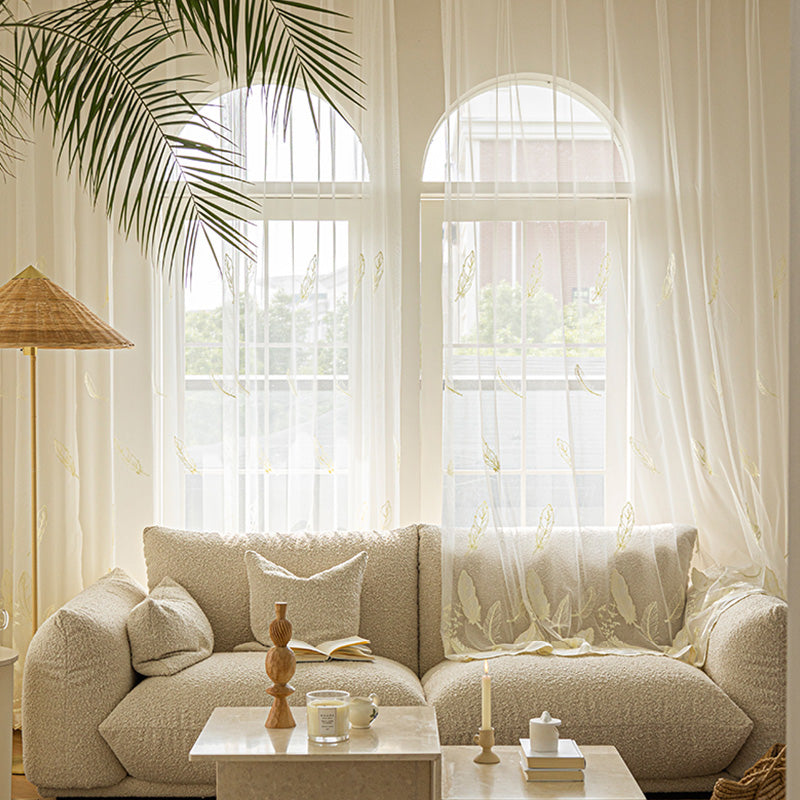 Roselyn Gauze Embroidery Sheer Custom Curtains - Elegant Lace Window Drapes for Living Room, Bedroom & Nursery - Light Filtering Privacy Sheers with Floral Embroidery Design