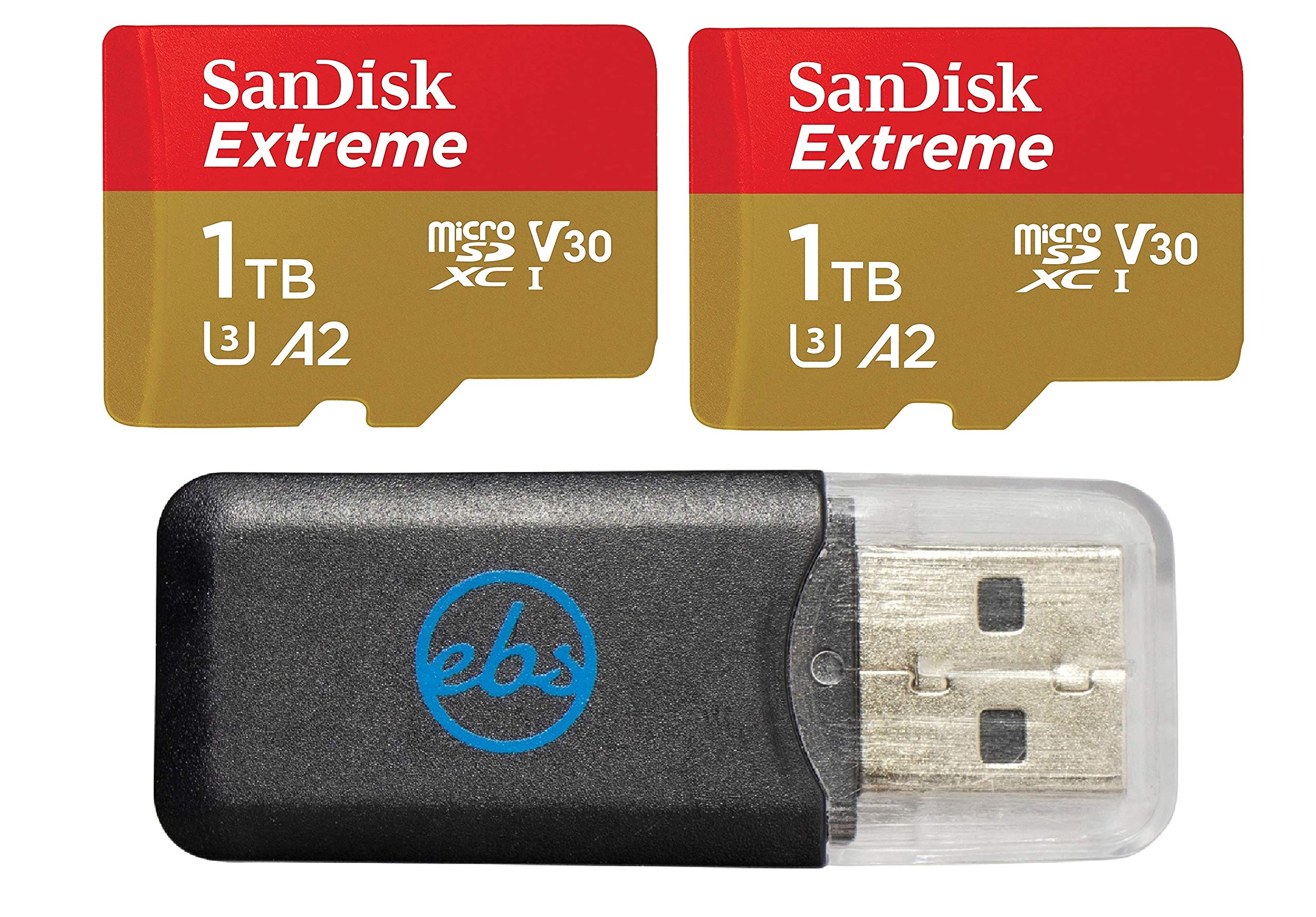SanDisk MicroSDXC 1TB Extreme Memory Card (2 Pack) - High Speed UHS-I U3 V30 for GoPro Hero 11 Black & Mini, DJI Drones, Nintendo Switch - Includes MicroSD Card Reader - Perfect for 4K Video Recording & Action Sports