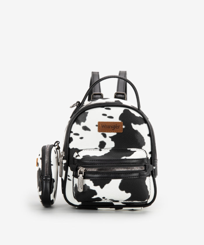 Wrangler Cow Print Mini Backpack for Women - Trendy Western Style Small Purse for Travel, School & Daily Use